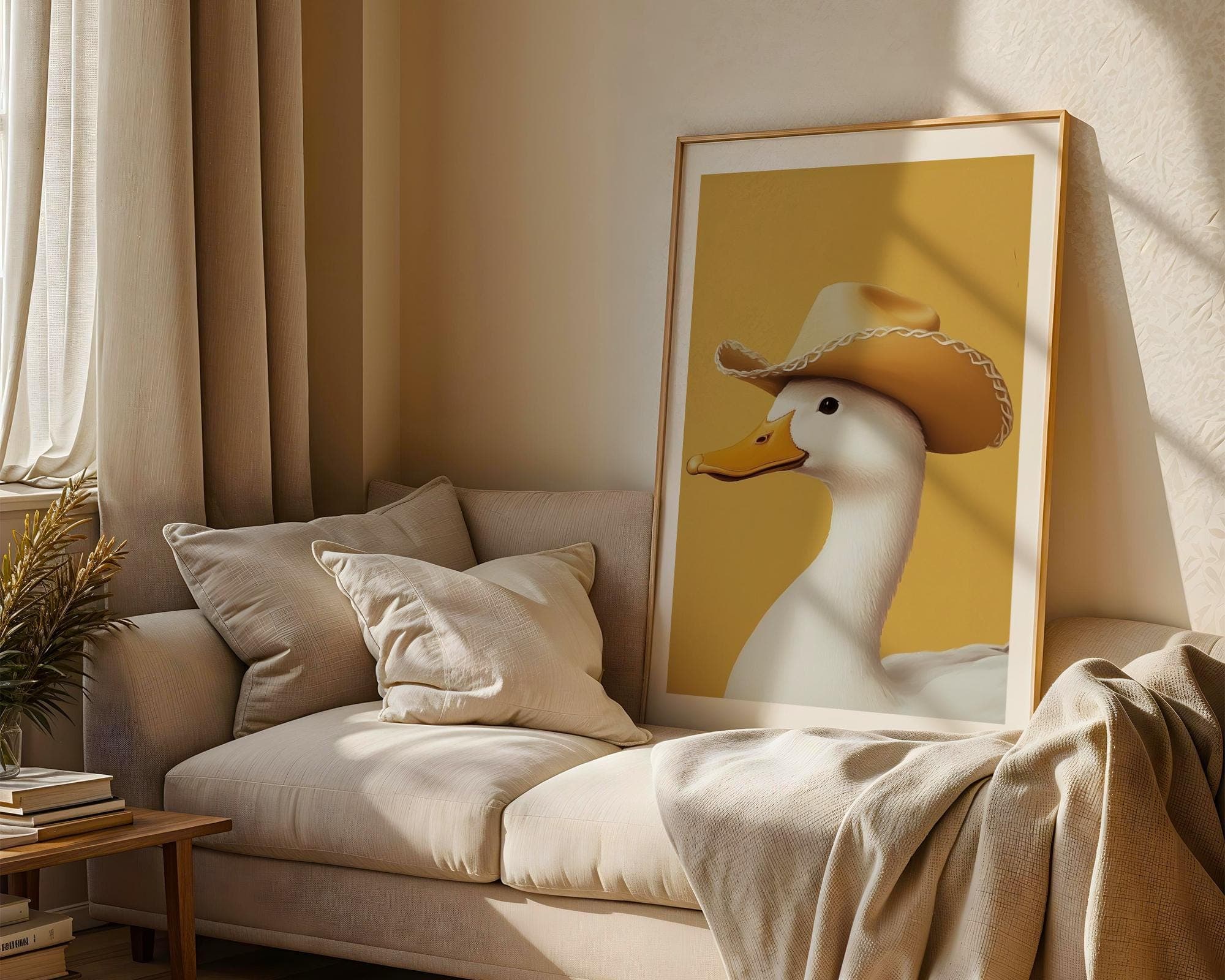 Silly Cowboy Goose Print, Yellow Western Nursery Printable Art, Neutral Southeastern Boy Room Animal Wall art, Cowboy hat, Digital Download - view 5