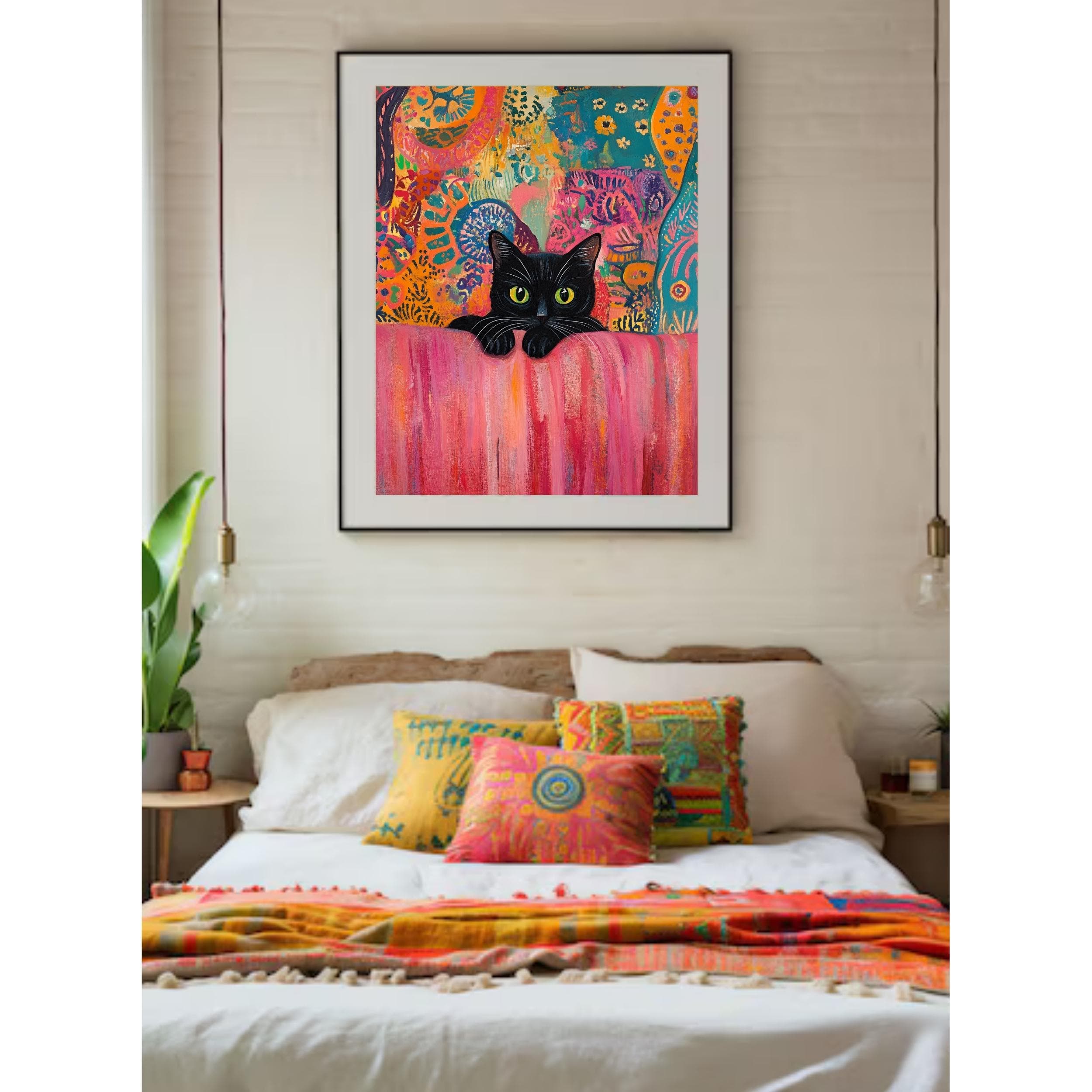 Black Cat Art Print, Pink Couch, Colorful Abstract, Matisse Style (Digital Download) - view 3