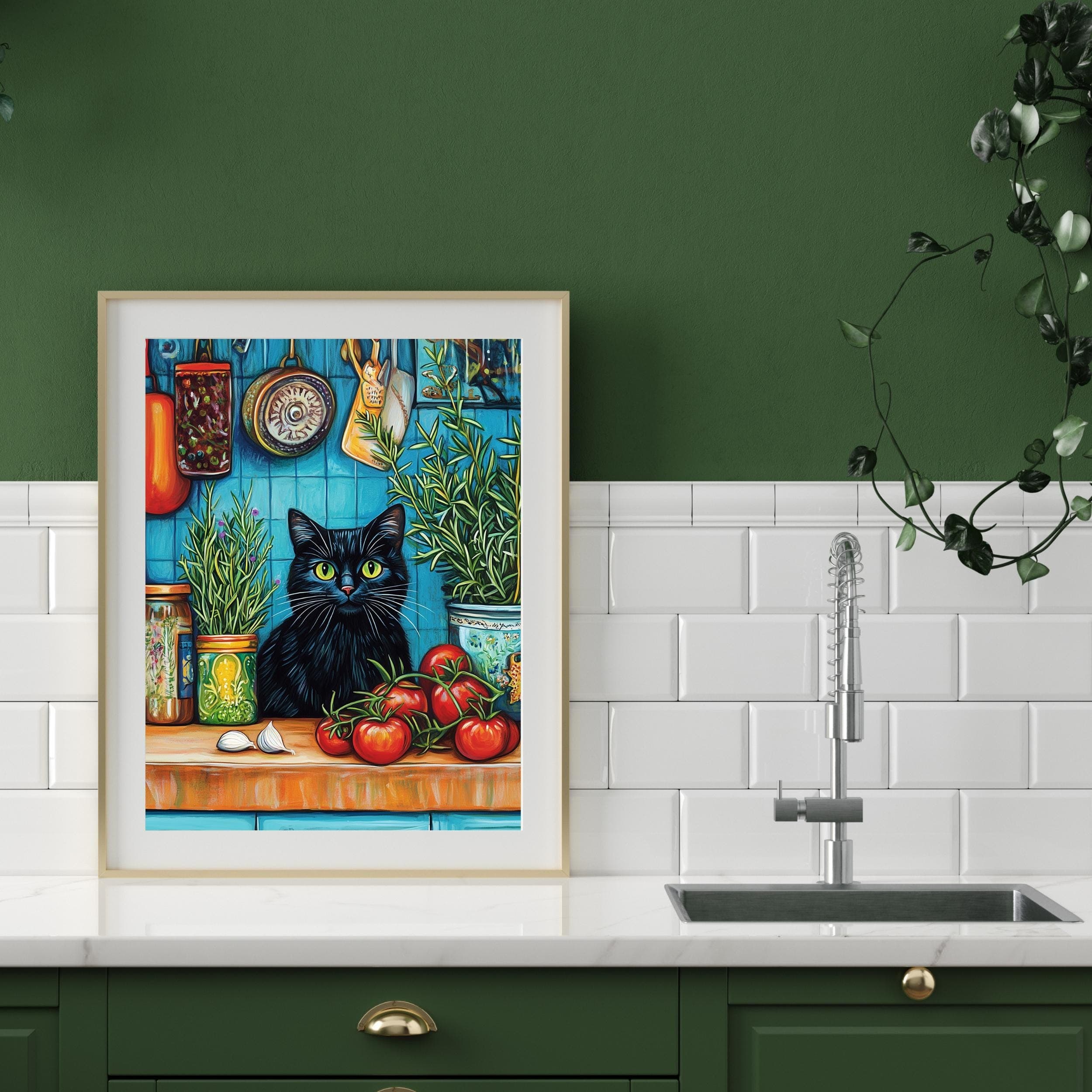 Whimsical Black Cat Kitchen Print, Vintage Farmhouse Art (Digital Download) - view 5