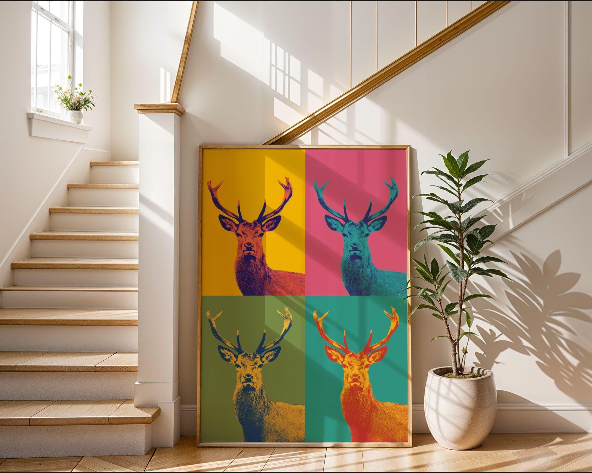 Pop Art Deer Quad | Colorful Stag Wall Art, Pop Art Deer Wall Art, Bold Stag Wall Art, Retro Deer Wall Art – Funky Pop Animal Poster - view 9