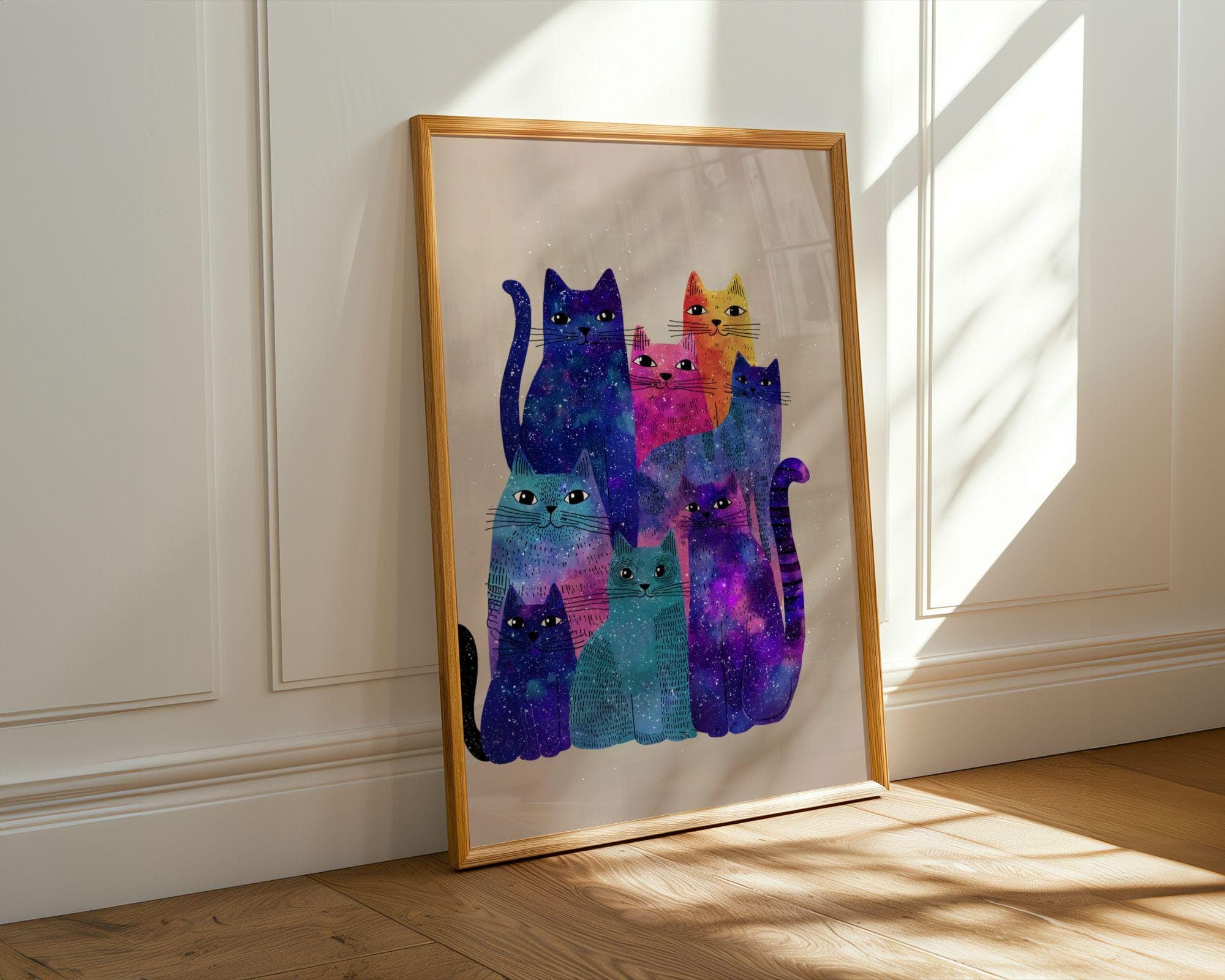 Abstract Galaxy Cats Art Print, Whimsical Animal Poster (Digital Download) - view 5