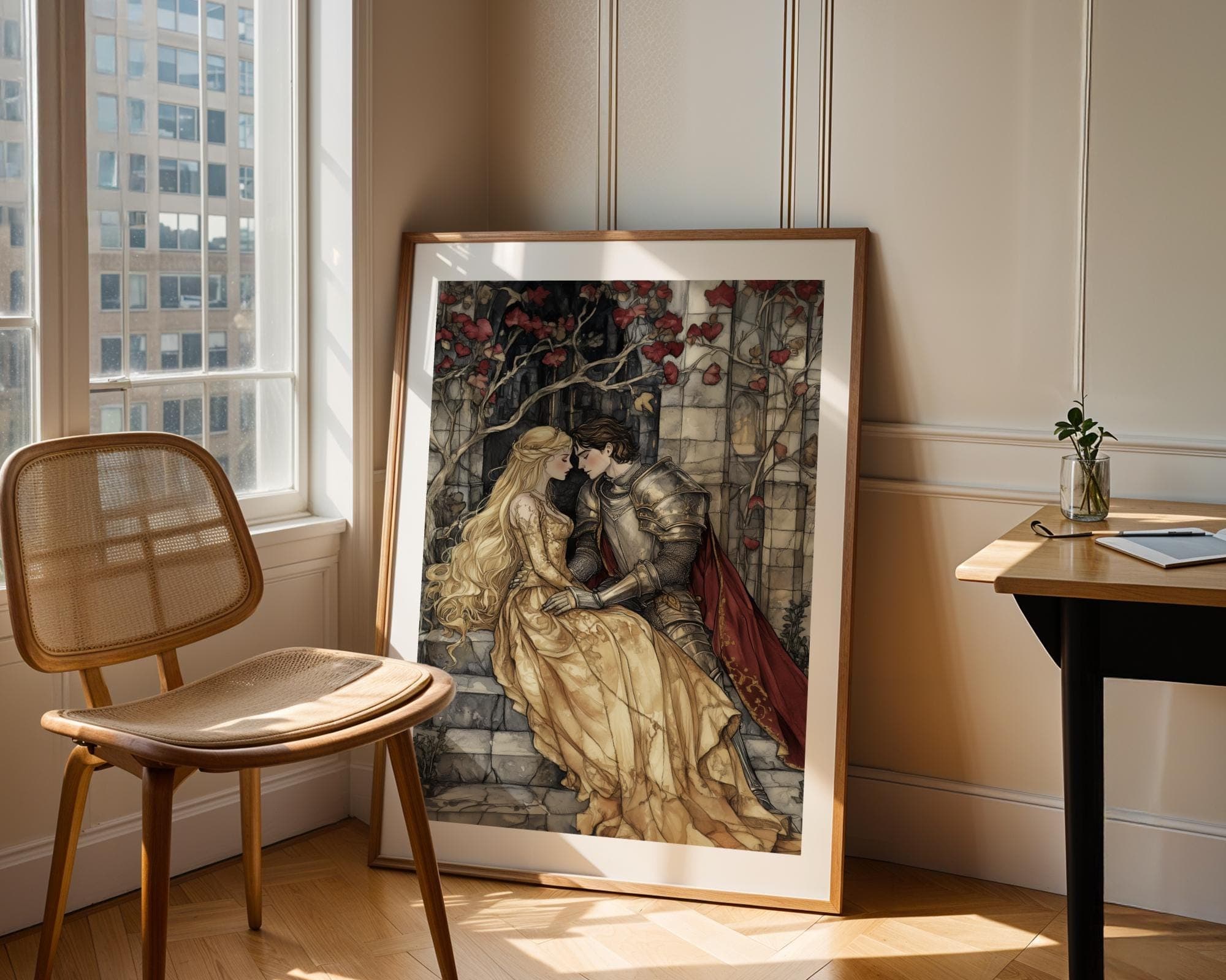 Medieval Knight Art Print, Medieval Princess Art Print, Romantic Fairytale Digital Print, Medieval Love Print, Medieval Lovers Digital Art - view 5