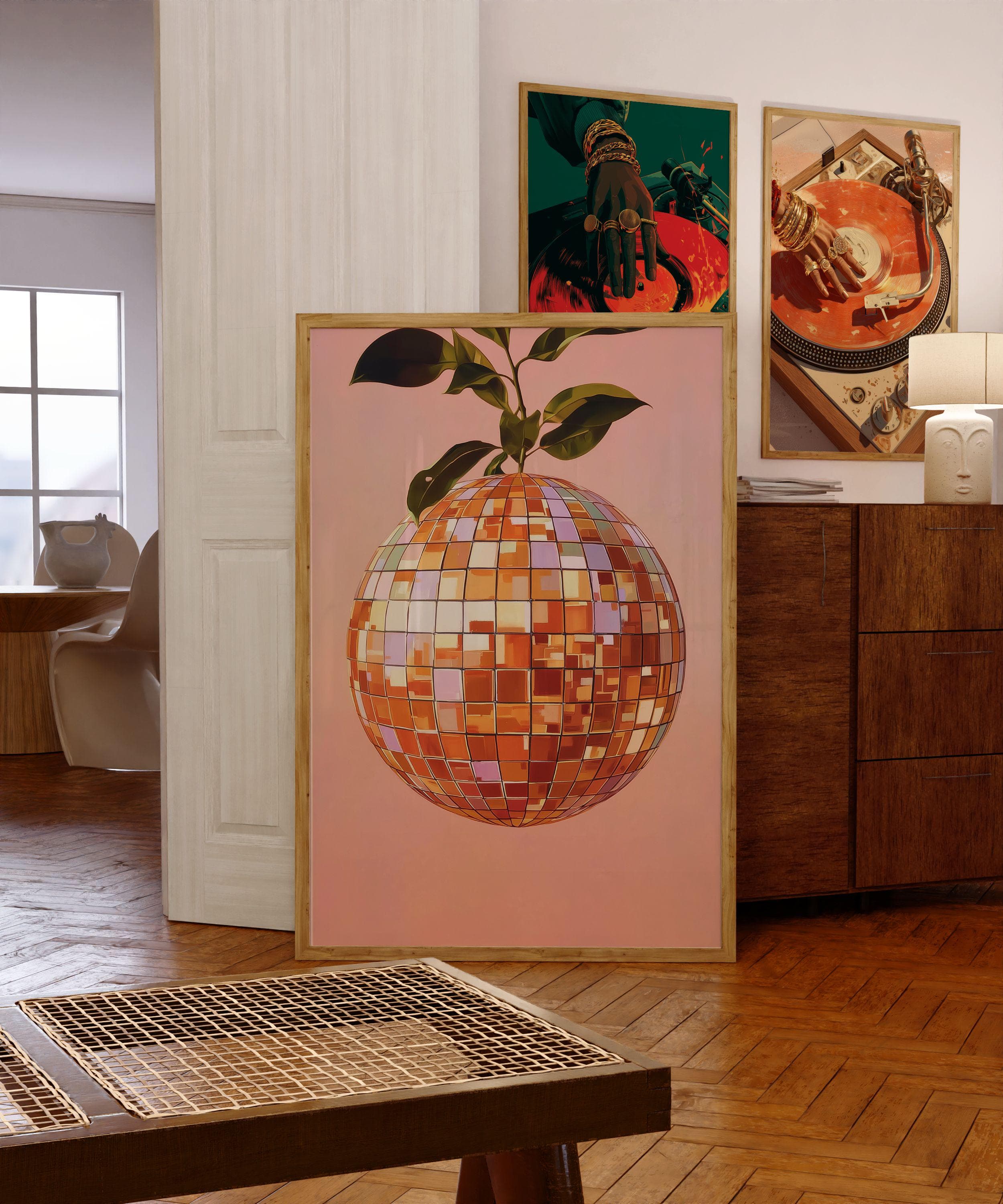 Orange Disco Ball Wall Art – Funky Fruit Pop Art Poster, Disco Orange Wall Art – Retro Fruit Pop Art Print, Orange Aesthetic Wall Print