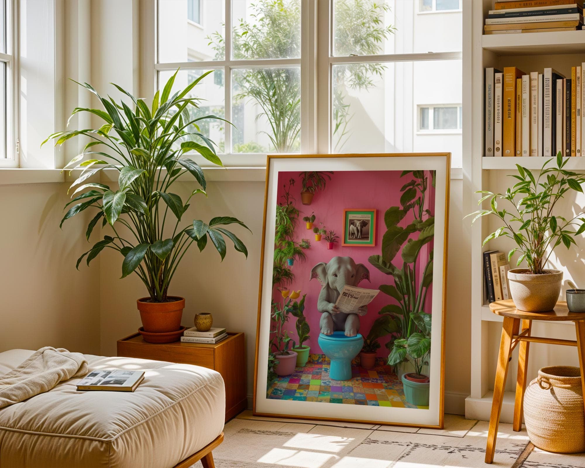 Funny Elephant Bathroom Art, Pink Toilet Art, Quirky Pink Jungle Wall Decor, Restroom Aesthetic Print, Funny Bathroom Decor,Digital Download - view 3