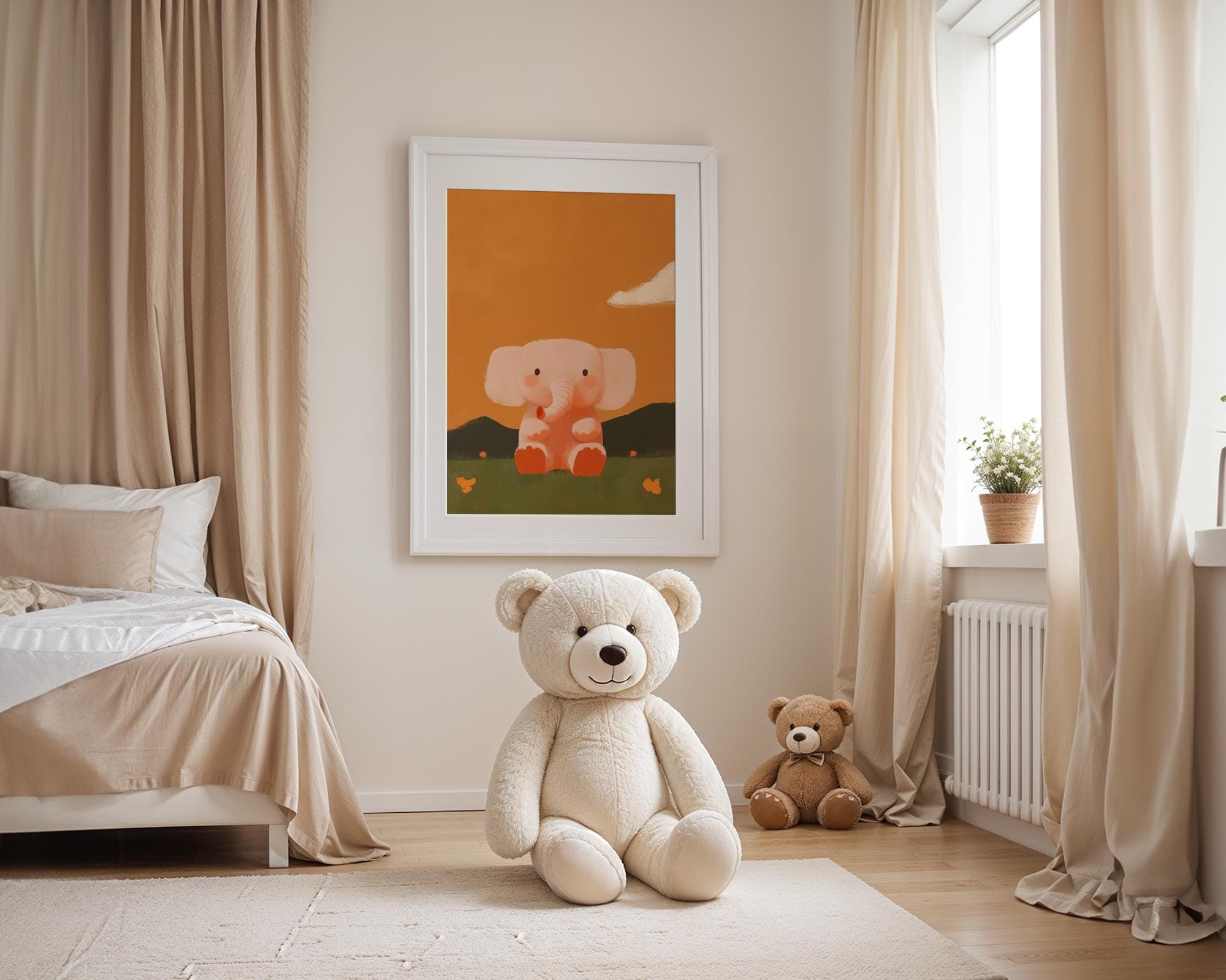 Cute Elephant Baby Room Decor, Elephant Nursery Print, Baby Shower Gift Idea, Orange Elephant Illustration, Nurserywall Art, Orange Nursery - view 5