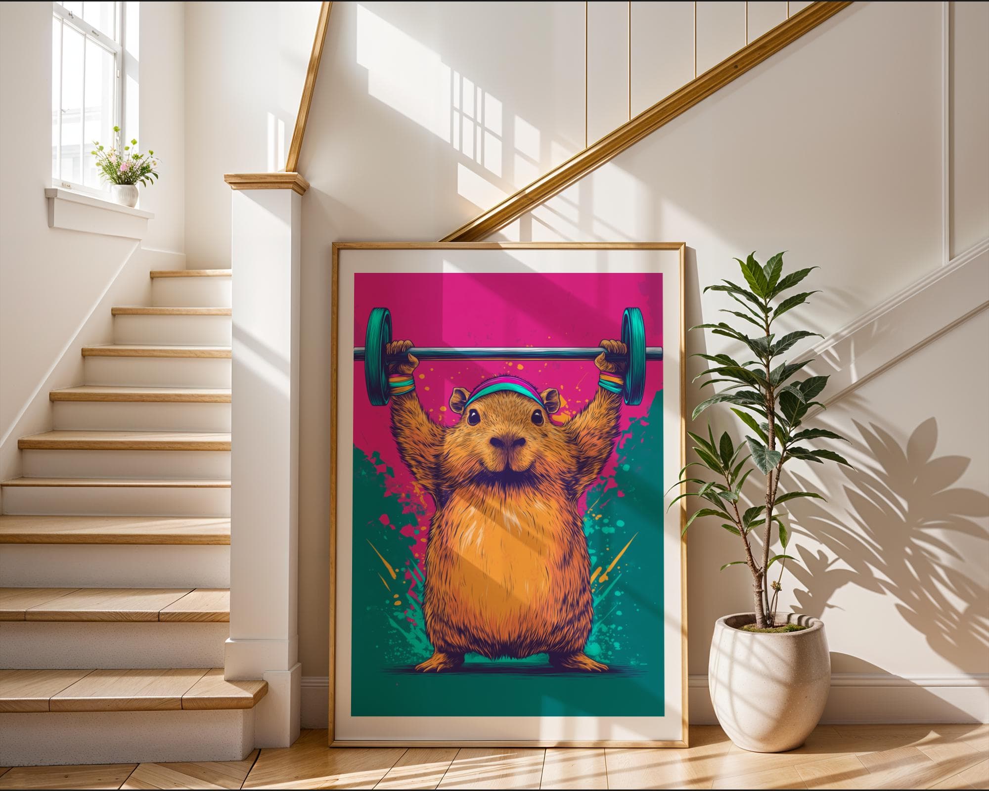Capybara Print, Funny Capybara Art Print, Digital Download, 80s Aesthetic Capybara Wall Print,Colorful Capybara Poster,Gym Motivation Poster - view 4