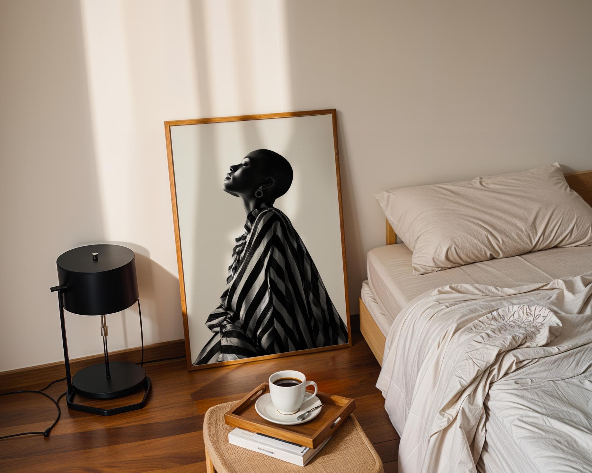 Black and White Fashion Wall Art, Modern Woman Portrait Print, Minimalist Bold Striped Outfit Poster, Abstract Portrait Poster, Digital Art - view 3