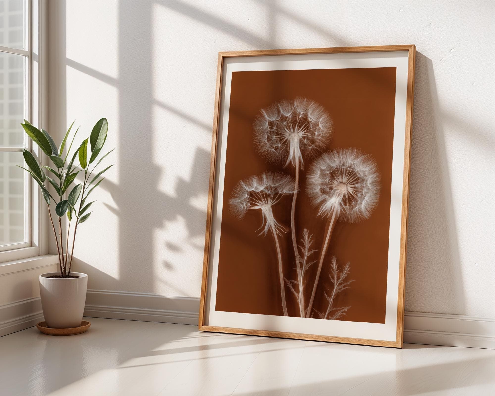 X Ray Dandelion Wall Art Botanical Radiograph Poster in Sepia Brown Modern Minimal Decor, Botanical Print on Rust Background, Nature Print - view 6