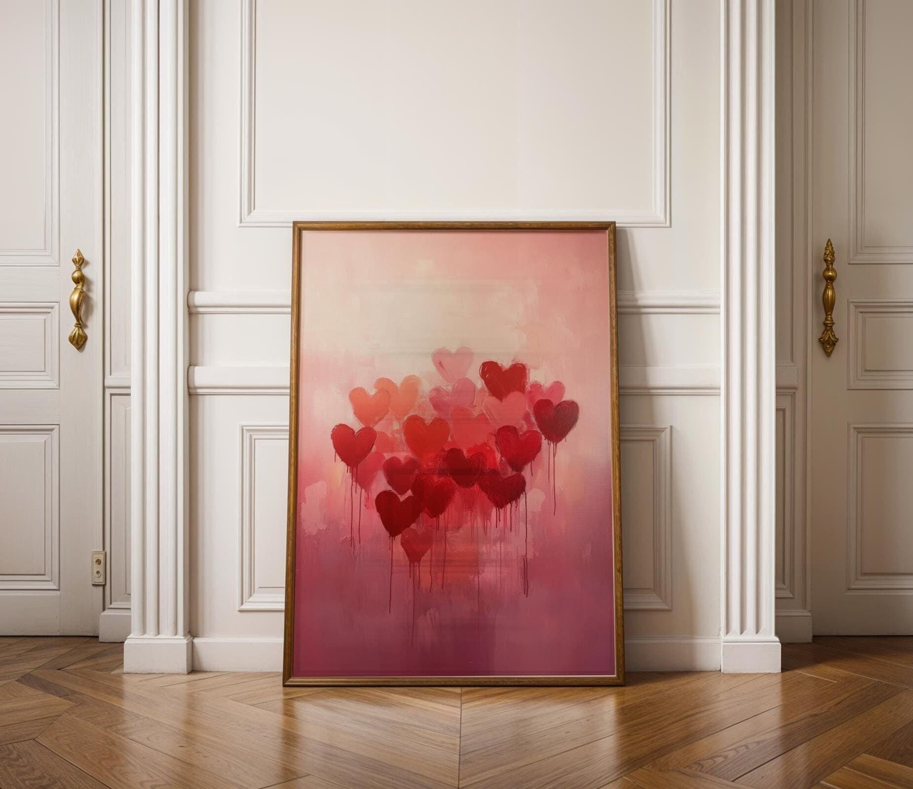 Abstract Heart Art Print, Valentine’s Day Wall Art, Valentine Home Decor, Vintage Valentines Day Decor, Romantic Wall Art, Digital Heart Art