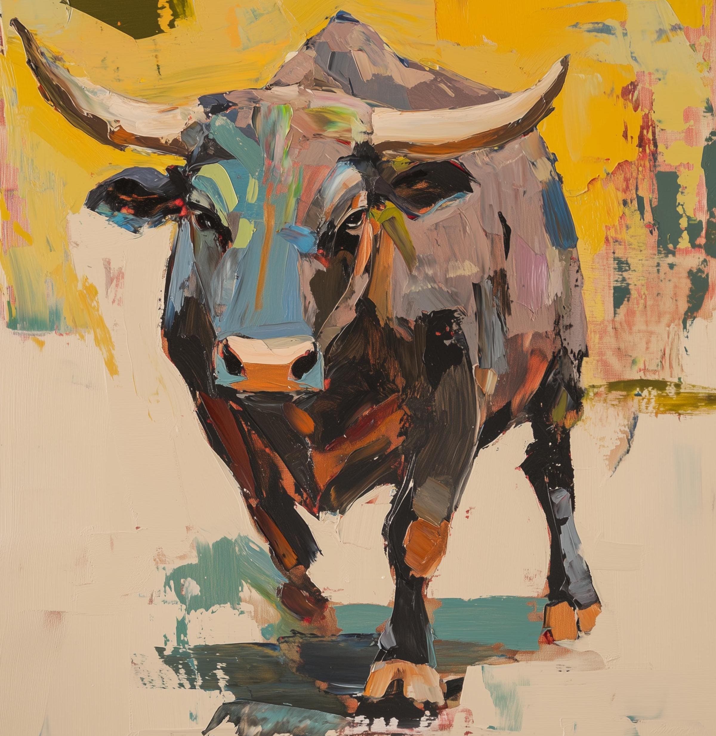 Abstract Bull Oil Painting, Bull Digital Wall Art, Abstract Bull Portrait, Bold Bull Wall Art, Majestic Bull Art, Abstract Bull Painting - view 2