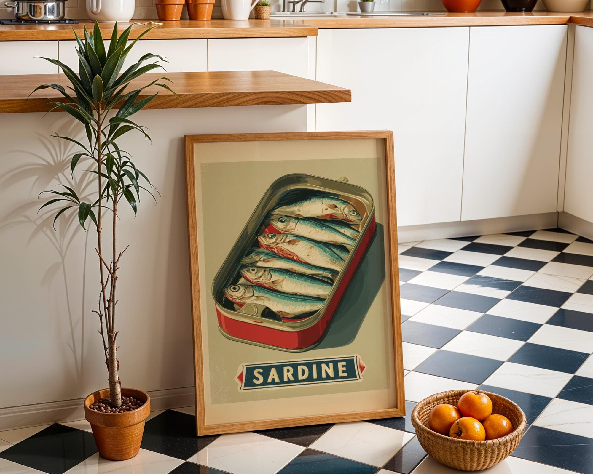 Vintage Sardine Tin Art – Coastal Kitchen Wall Print, Retro Sardine Tin Wall Print, Sardines Painting, Digital Download, Kitchen Sardine Art - view 2