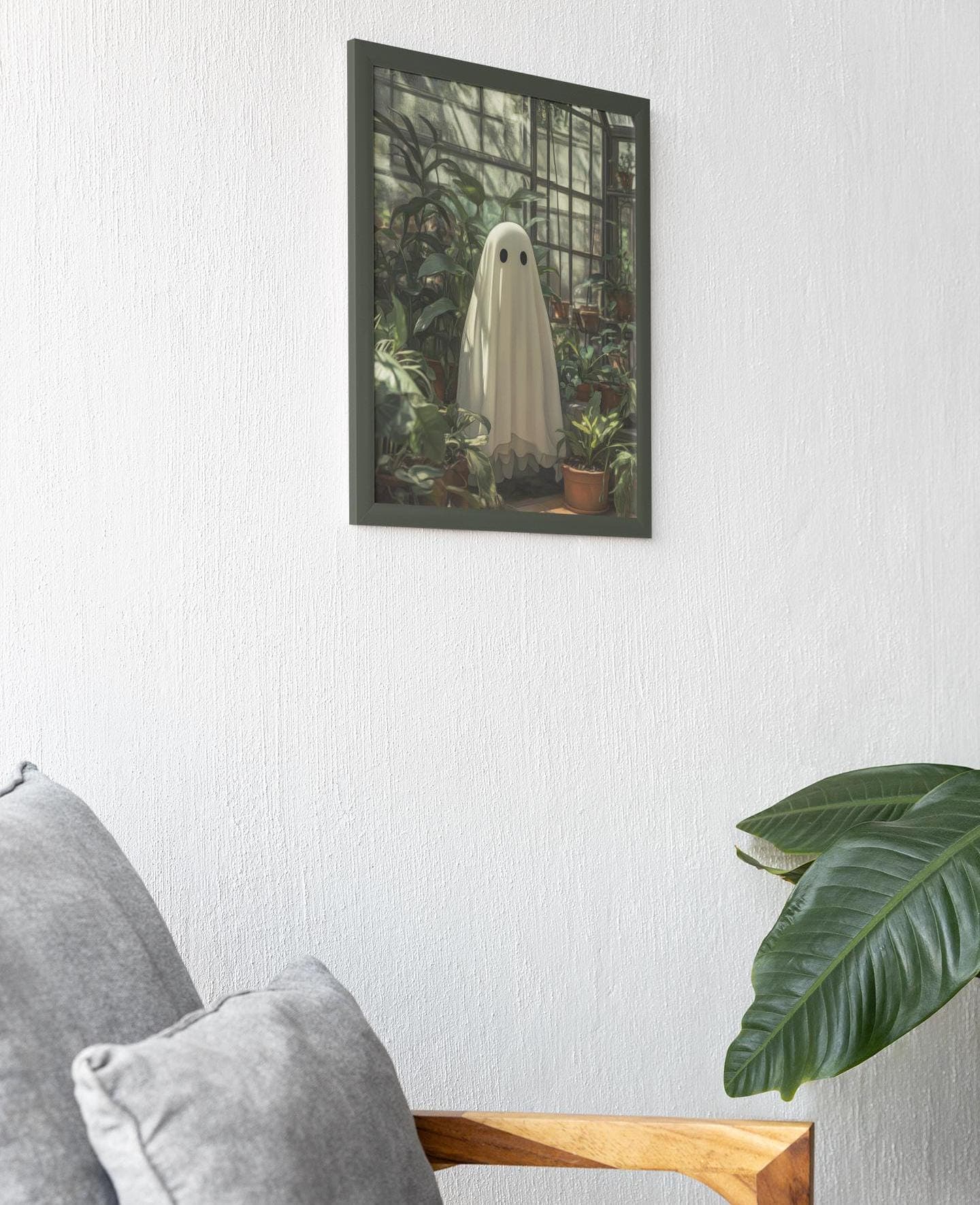 Ghost in Heathouse, Moody Plants and Ghost Painting, Cottagecore Ghost Art Print, Halloween Poster Home Decor, Whimsical Halloween Wall Art - view 4