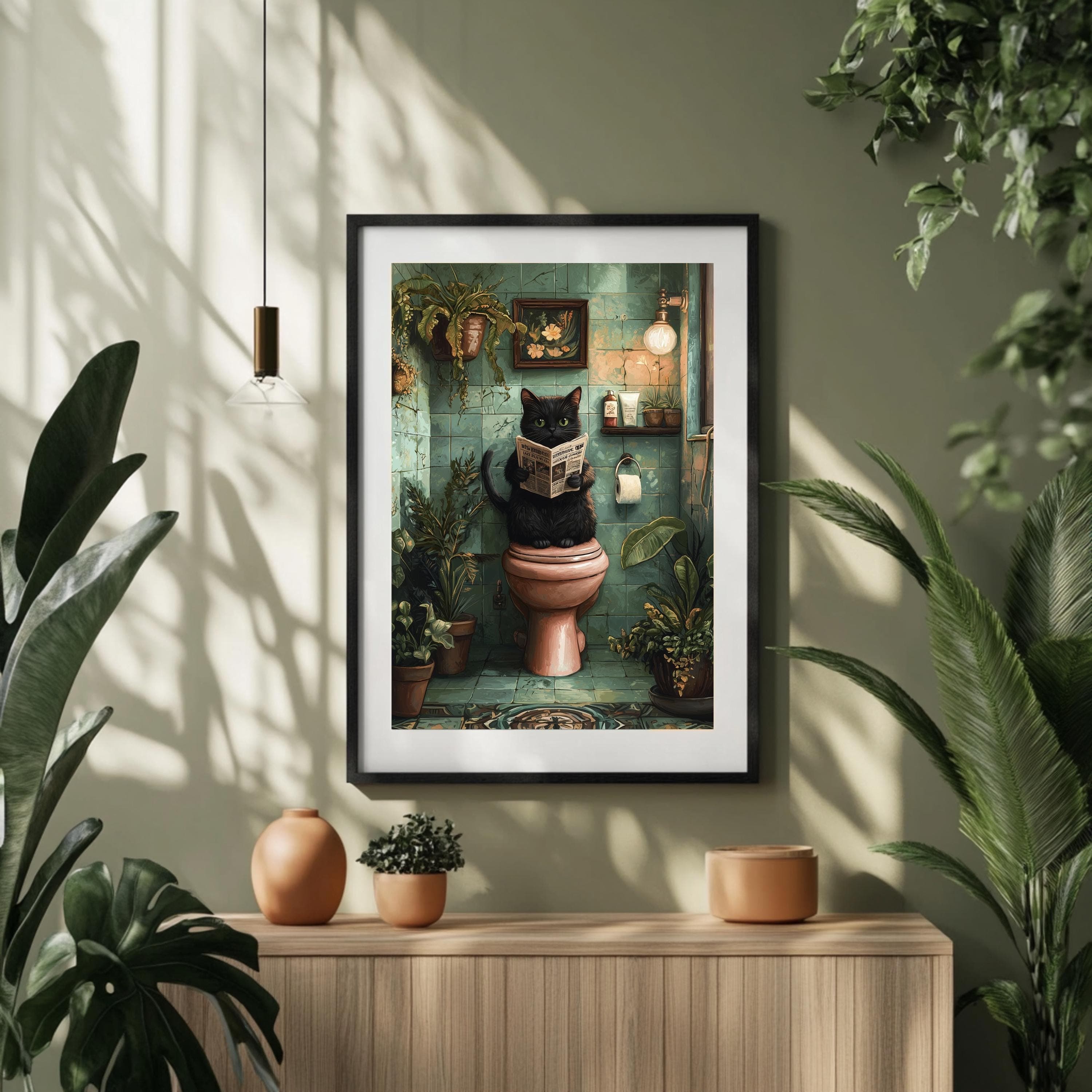Vintage Black Cat Bathroom Wall Art, Toilet Fun Wall Art, Funny Black Cat Bathroom Art, Quirky Bathroom Wall Decor, Whimsical Bathroom Print - view 4
