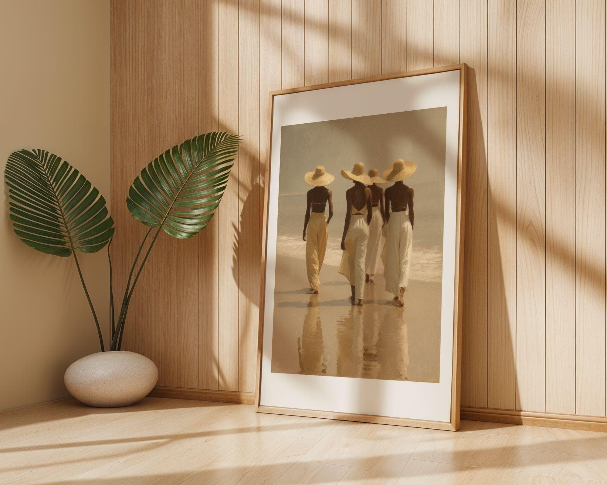 Neutral Beach Wall Art – Seaside Women Print, Calm Coastal Decor, Modern Minimal, African American Wall Art, Beige Ocean Decor, Digital Art - view 3