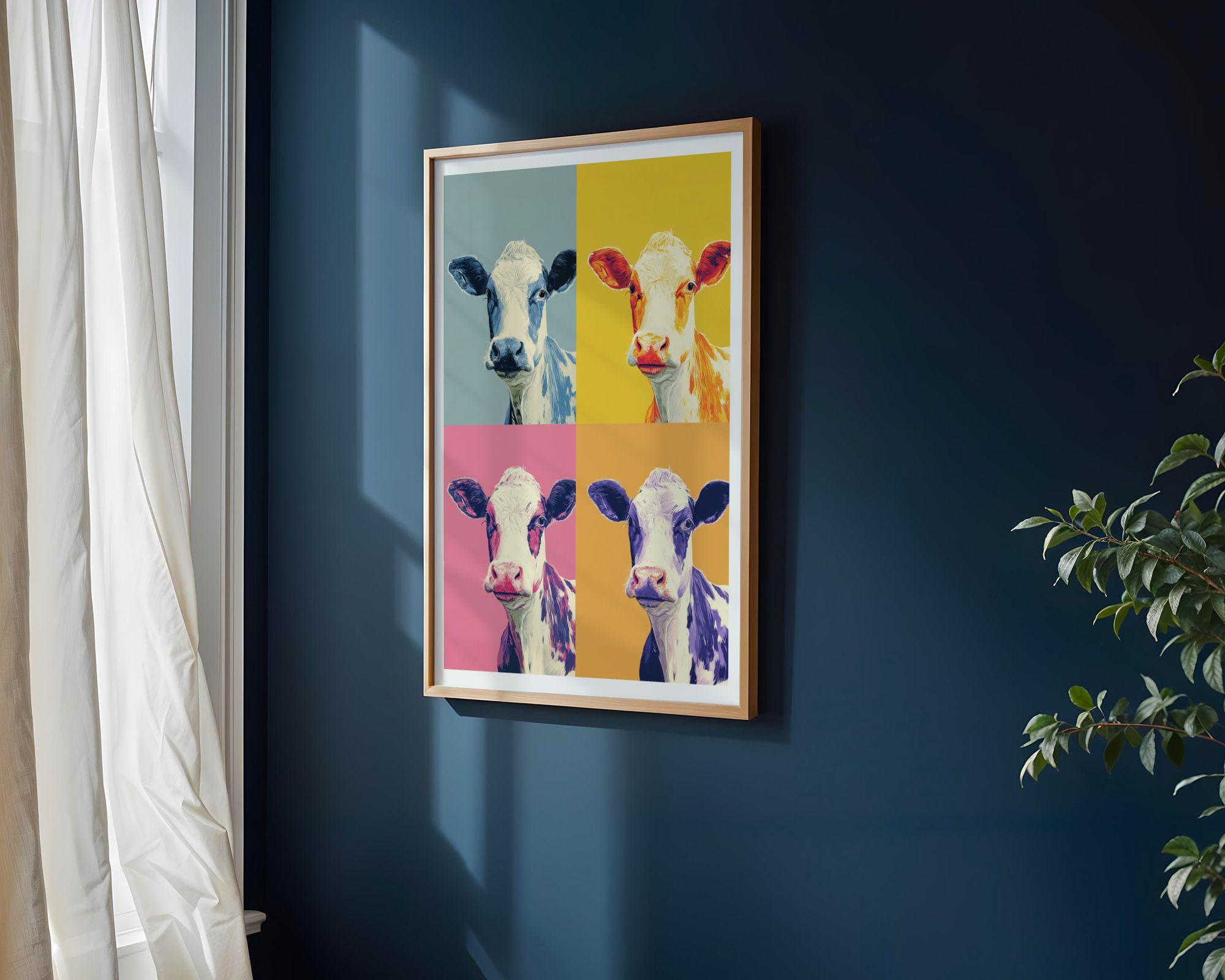 Pop Art Cow Wall Art, Pop Art Cow Quad, Colorful Cow Poster – Funny Animal Art, Retro Animal Art, Whimsical Animal Art, Funky Wall Art - view 2