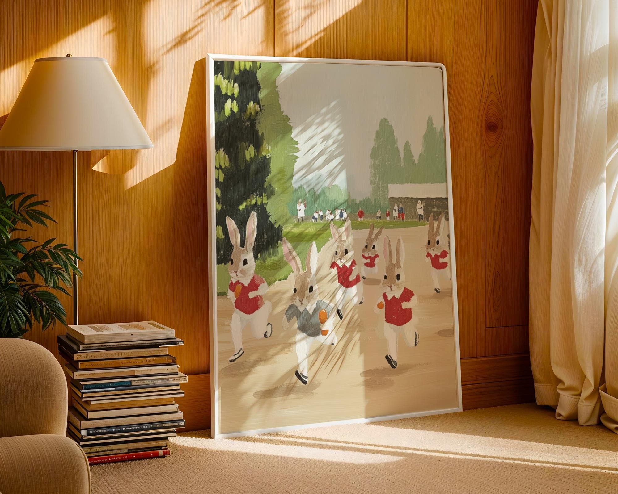 Vintage Bunny Race Wall Art - Whimsical Rabbit Sports Painting for Kids Room & Nursery Decor, Sports Art Print for Kids Room,Bunny Art Print - view 5