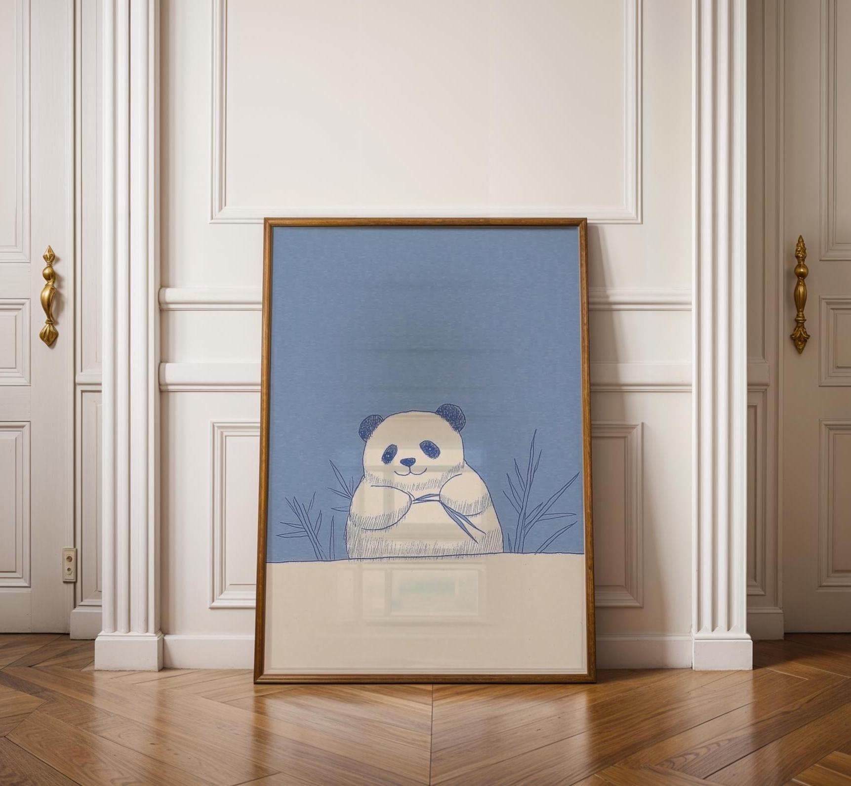 Cute Panda Wall Art, Blue Panda Nursery Print, Whimsical Baby Room Decor, Minimalist Nursery Decor, Nursery Animal Print, Kidsroom Decor