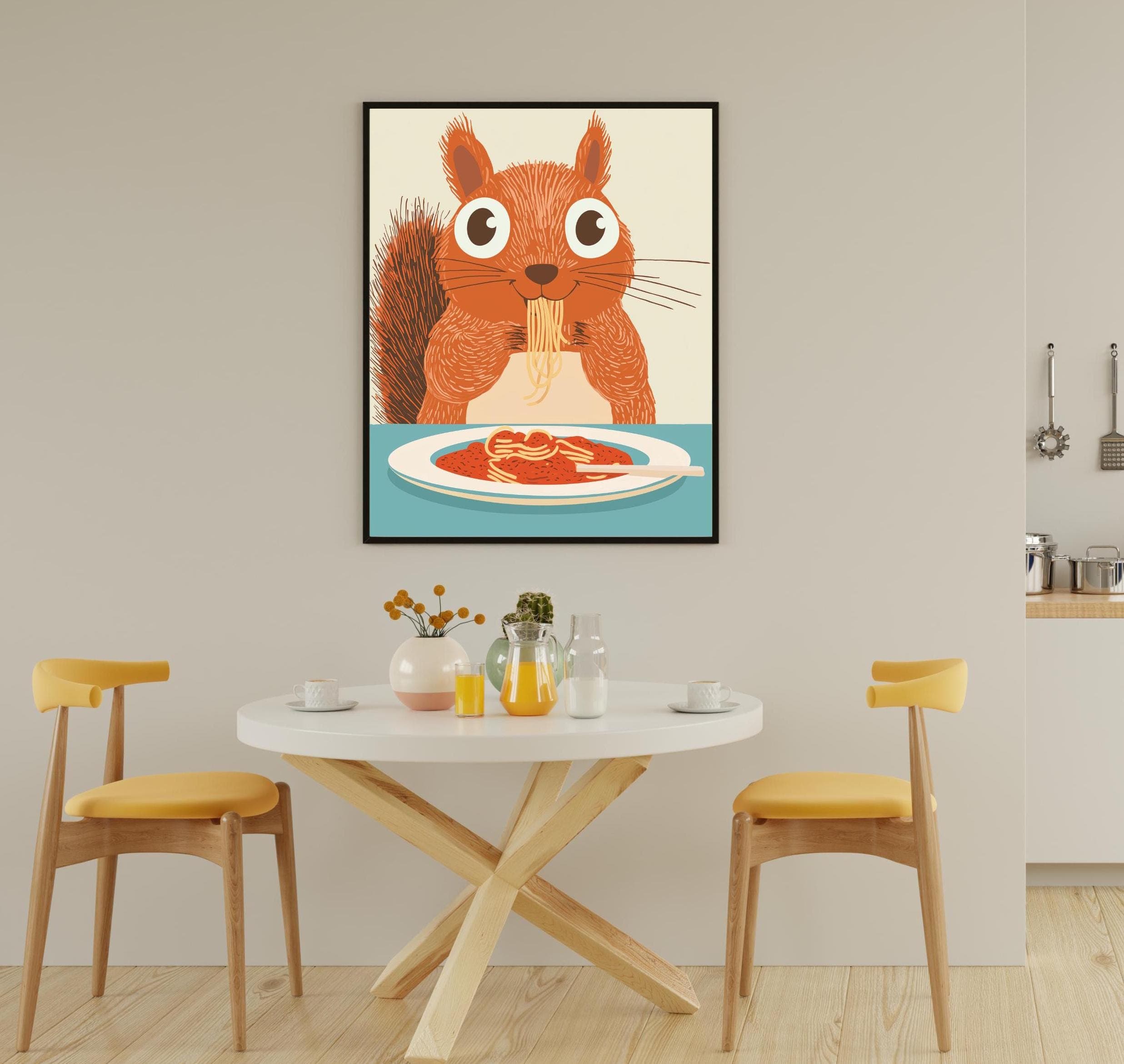 Squirrel Spaghetti Art Print,Whimsical Squirrel Kitchen Decor, Squirrel Pasta Print,Charming Squirrel Kitchen Print, Maximalist Squirrel Art - view 3