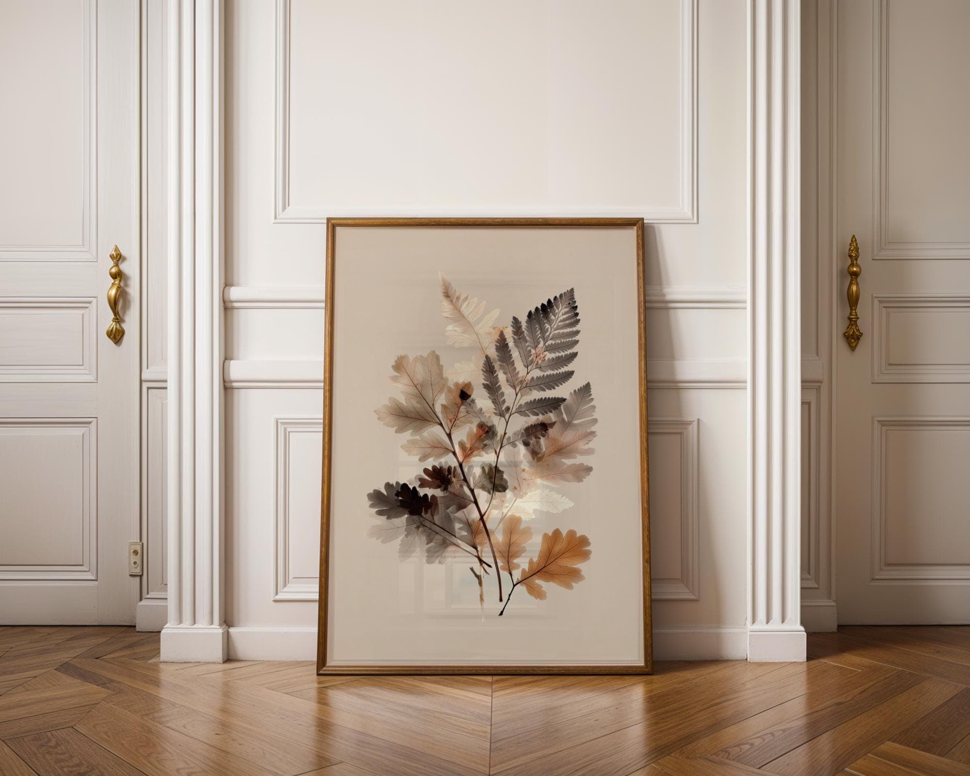 Botanical X Ray Leaves Print Neutral Earth Tone Wall Art Poster, Minimalist Nature Wall Art, Modern Leaf Wall Art, Beige Background Print