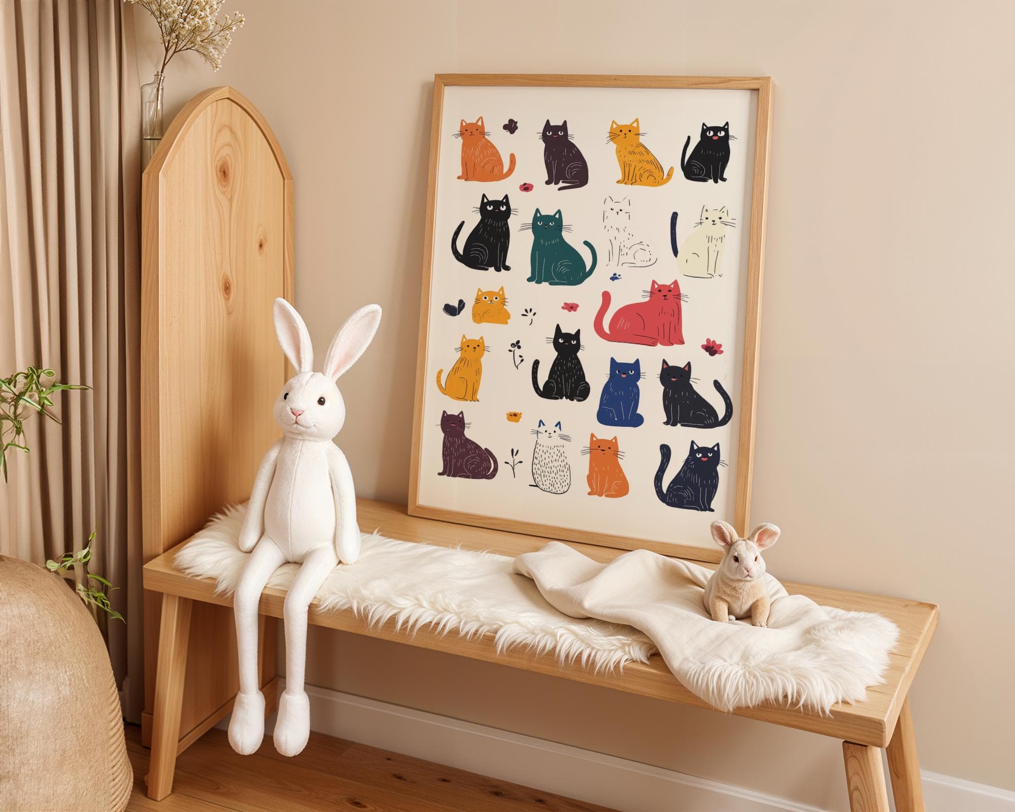 Cute Cat Wall Art, Aesthetic Cat Print Gift, Quirky Cat Art, Cute Nursery Decor, Cat Lover’s Home Decor Cute Kidsroom Cat Art, Kidsroom Art - view 4