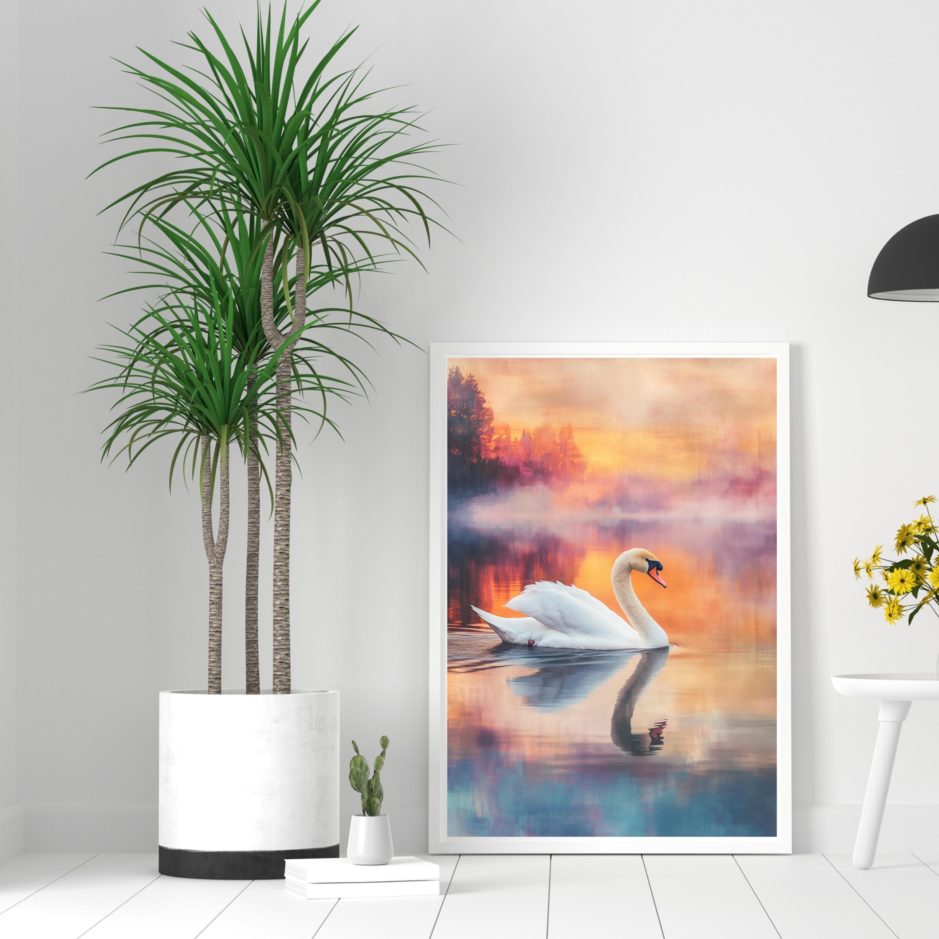 Swan Art Print, Wildlife Art Print, Maximalist Wall Art, Antique Swan Wall Art, Pastel Farmhouse Nursery Painting, White Swan Art Print - view 6