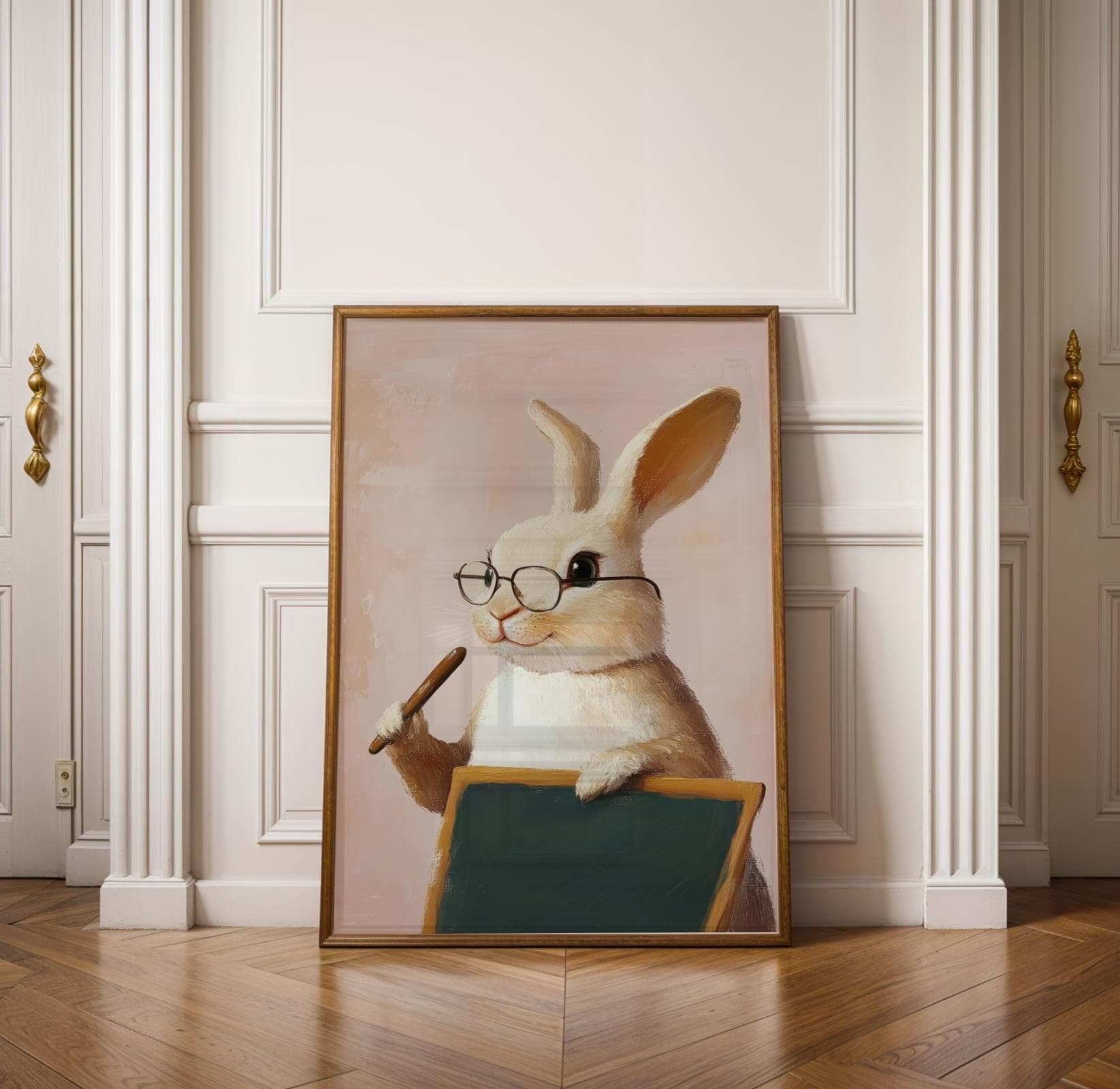 Cute Bunny Wall Art, Bunny Nursery Decor, Bunny Teacher Print, Whimsical Bunny Wall Decor, Retro Bunny Print, Cute Bunny Poster, Digital Art