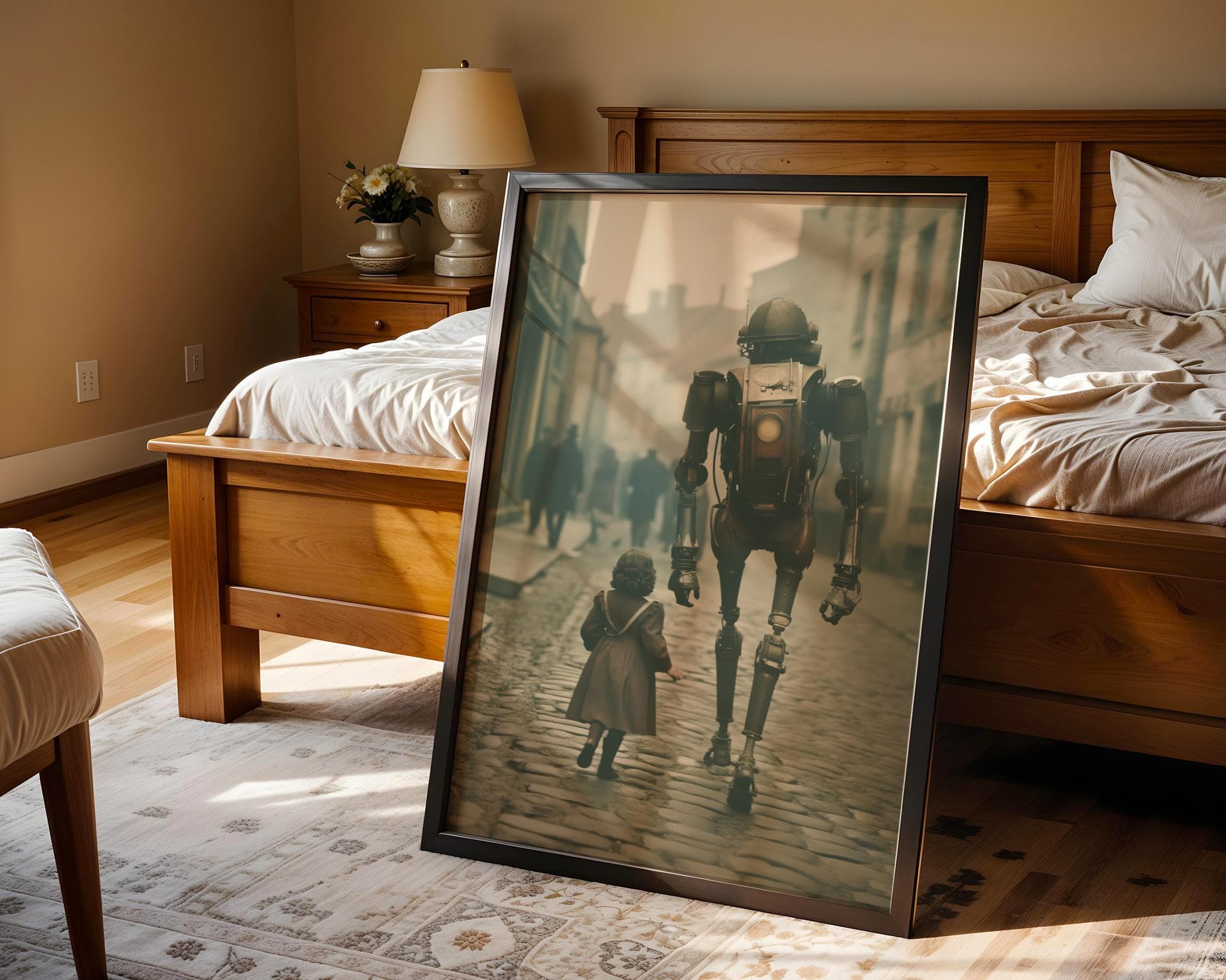Surreal Robot and Child Print – Futuristic Steampunk Fantasy Artwork for Boys Room or Sci Fi Lovers, Whimsical Steampunk Wall Decor - view 4