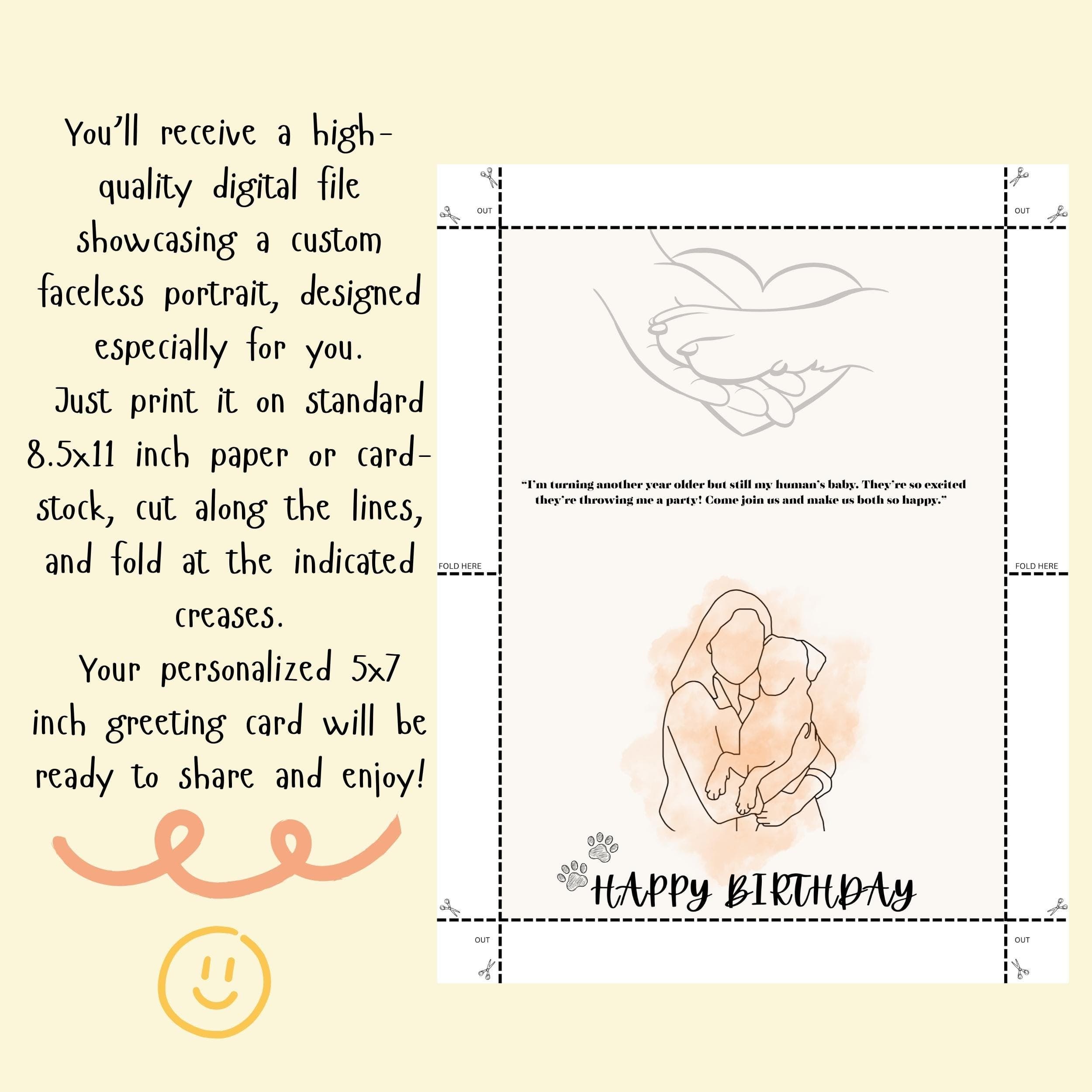 Custom Minimalist Birthday Card, Personalized Happy Birthday Card, Custom Line Art Bhirtday Card, Faceless Portrait Card, line art greeting - view 5
