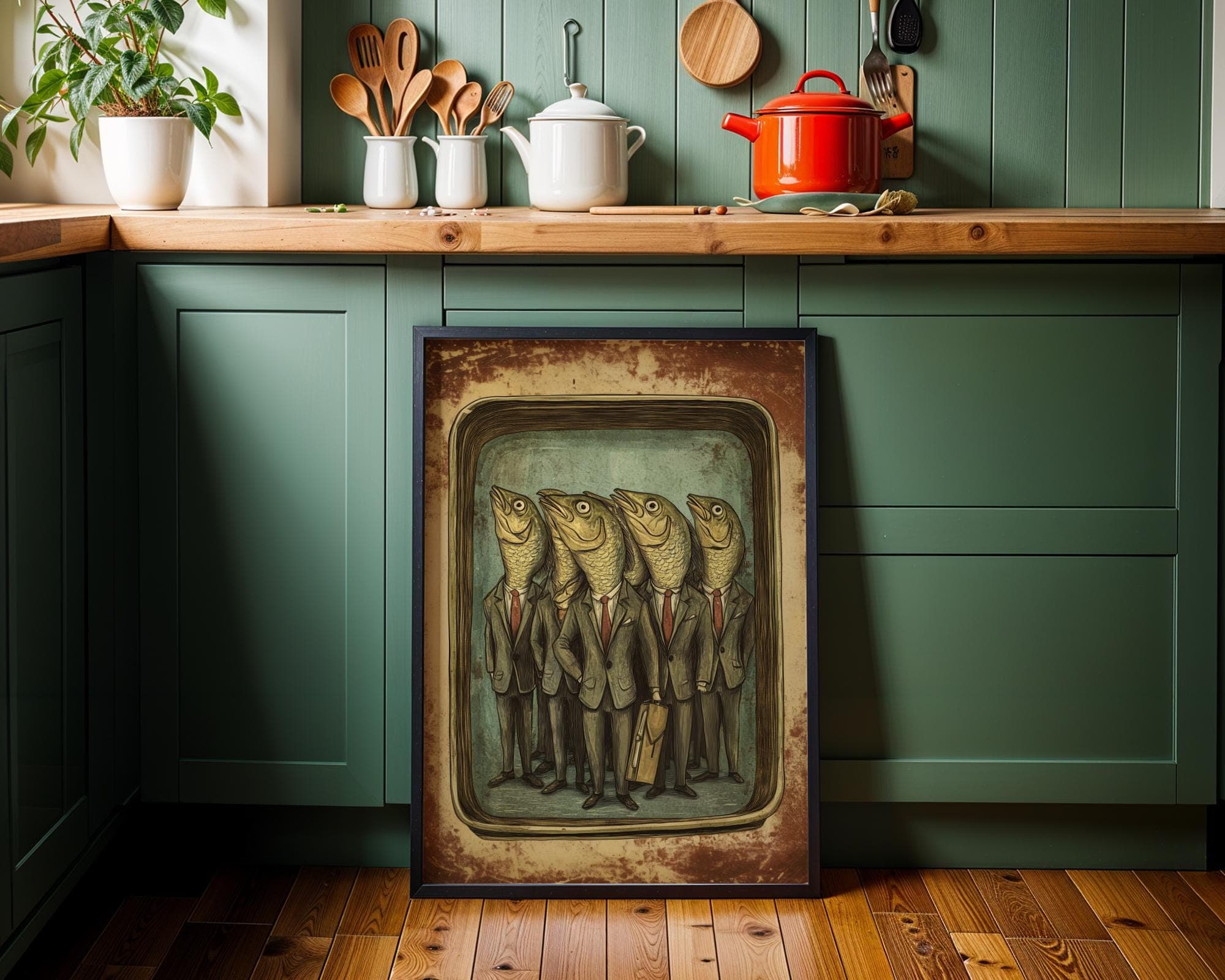 Funny Sardine Painting, Funny Retro Surrealism Wall Print, Dark Humor Wall Decor, Vintage Sardine Print, Digital Download, Sardine Art - view 5