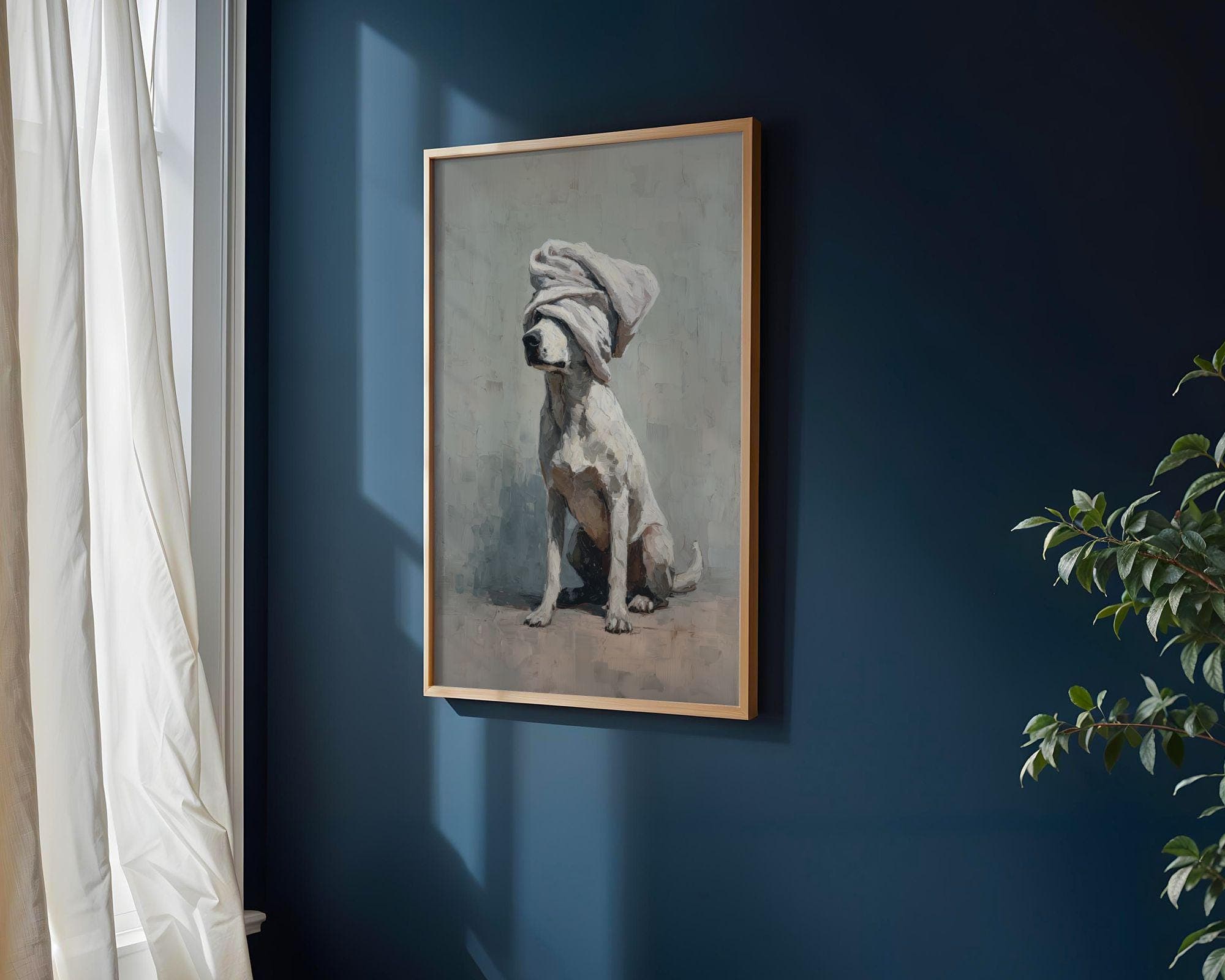 Cute Dog With Towel Wall Art, Funny Bathroom Dog Print, Neutral Dog Painting, Spa Decor Poster, Bathtub Wall Art, Whimsical Dog Wall Art - view 4