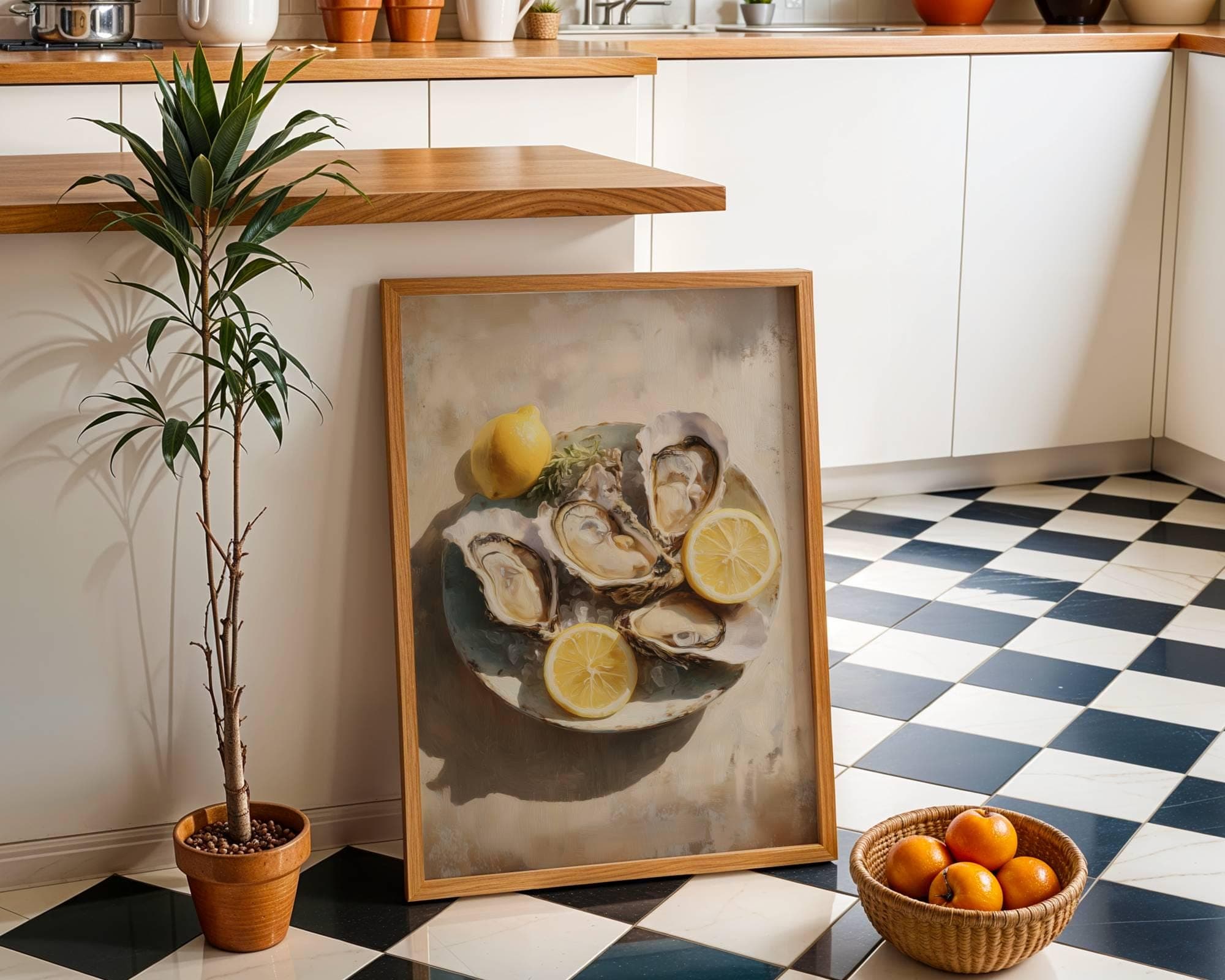 Oyster Painting Kitchen Wall Art Coastal Dining Decor, Coastal Oyster Wall Art Print, Seafood Painting, Kitchen Decor, Oyster Still Life Art - view 3