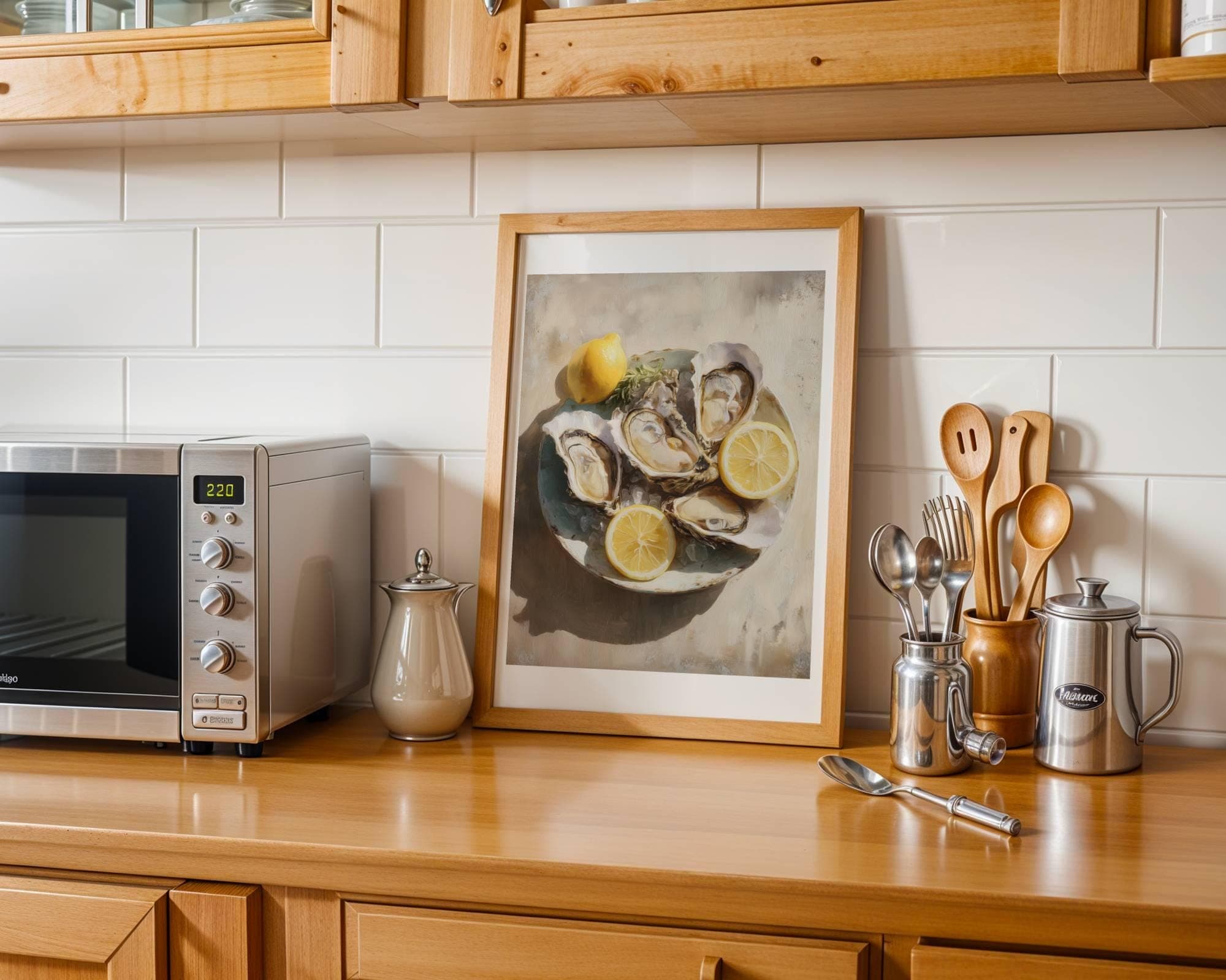 Oyster Painting Kitchen Wall Art Coastal Dining Decor, Coastal Oyster Wall Art Print, Seafood Painting, Kitchen Decor, Oyster Still Life Art - view 2
