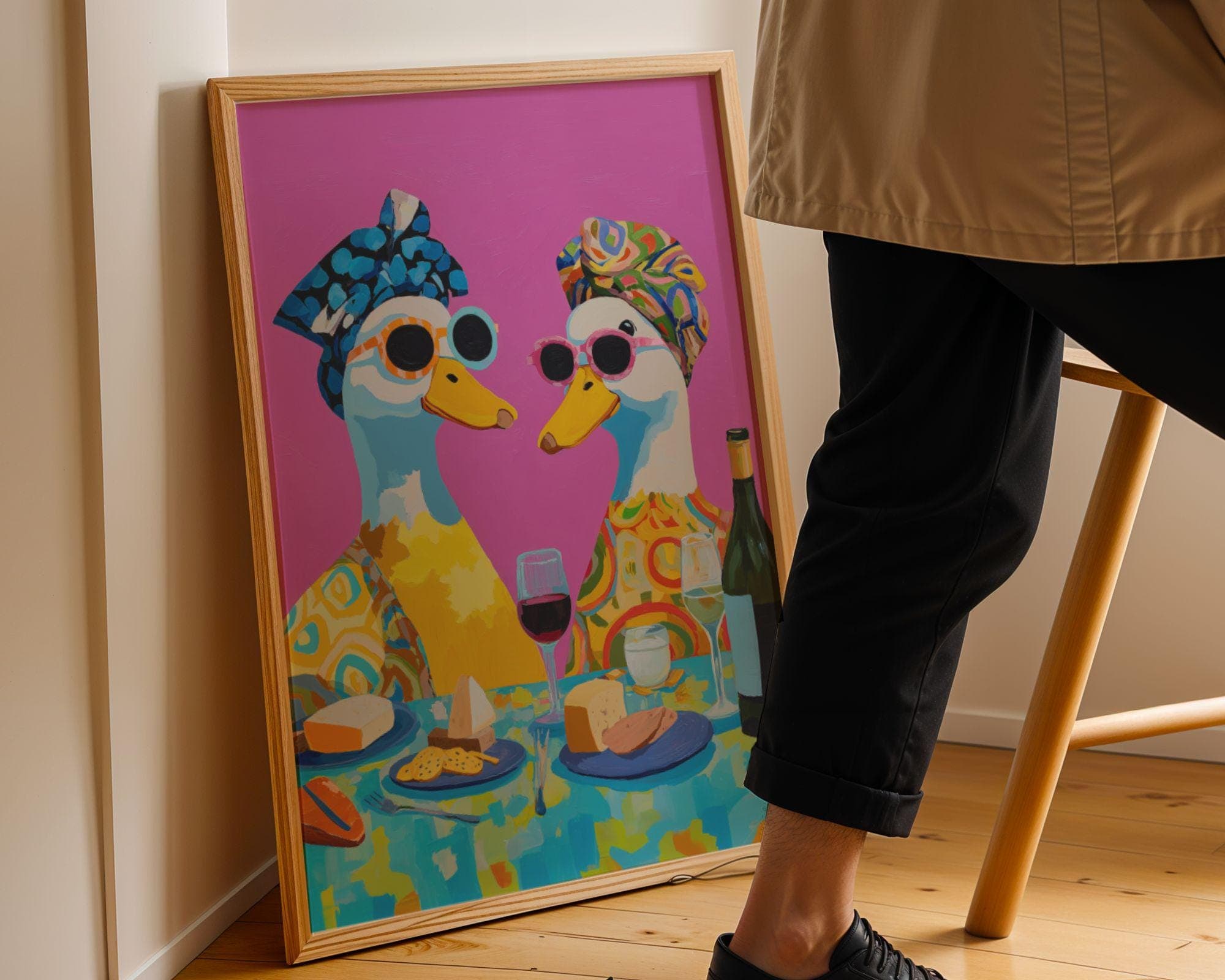 Funny Duck Couple Kitchen Wall Art, Colorful Duck Wine Wall Art, Funny Animal Kitchen Wall Art, Duck Wine Lovers Wall Decor, Quirky Kitchen - view 8
