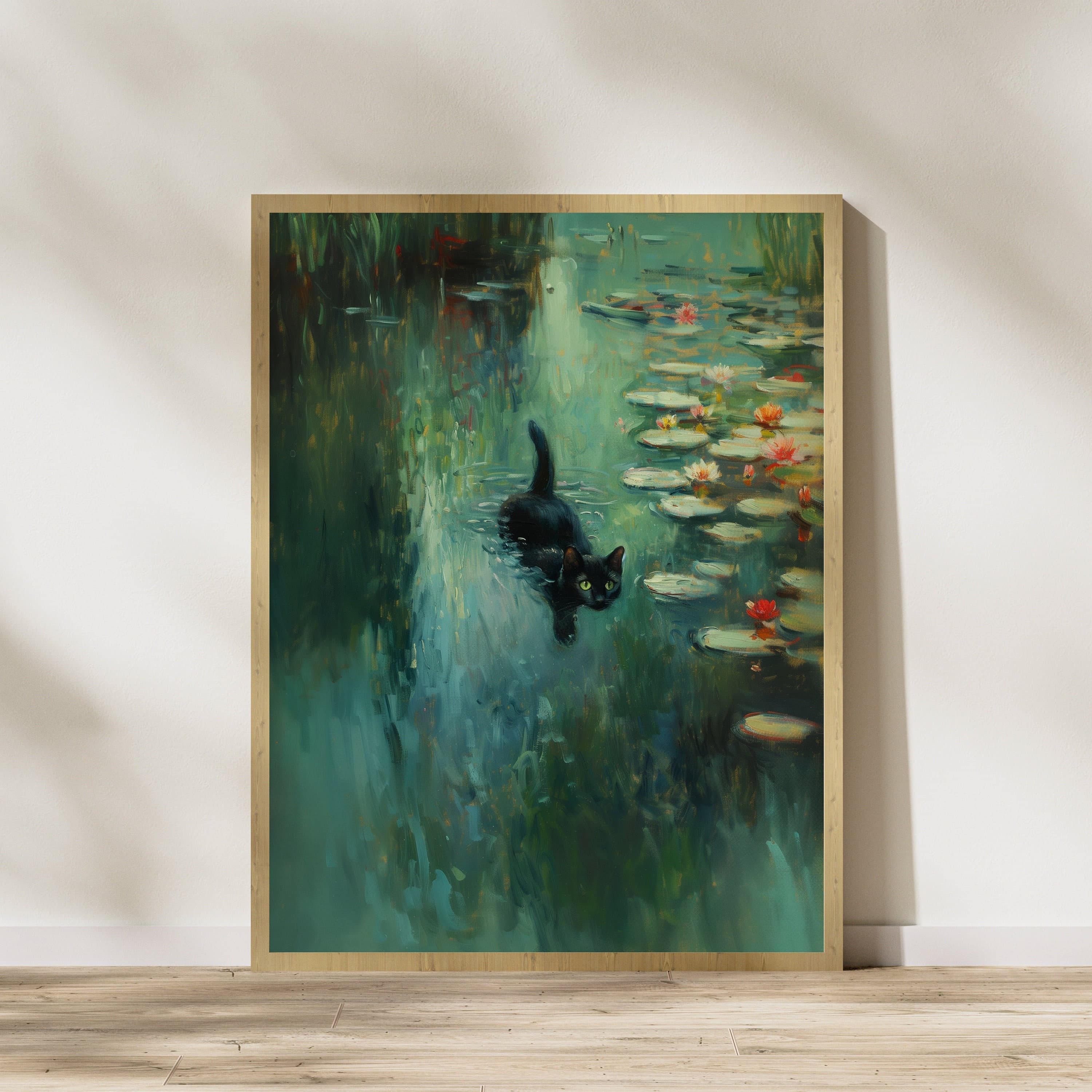 Cat Print Monet Black Cat Poster Wall Art, Oil Painting, Monet Cat Painting, Black Cat Monet, Cat Monet,Cat Person Gifts, Monet style