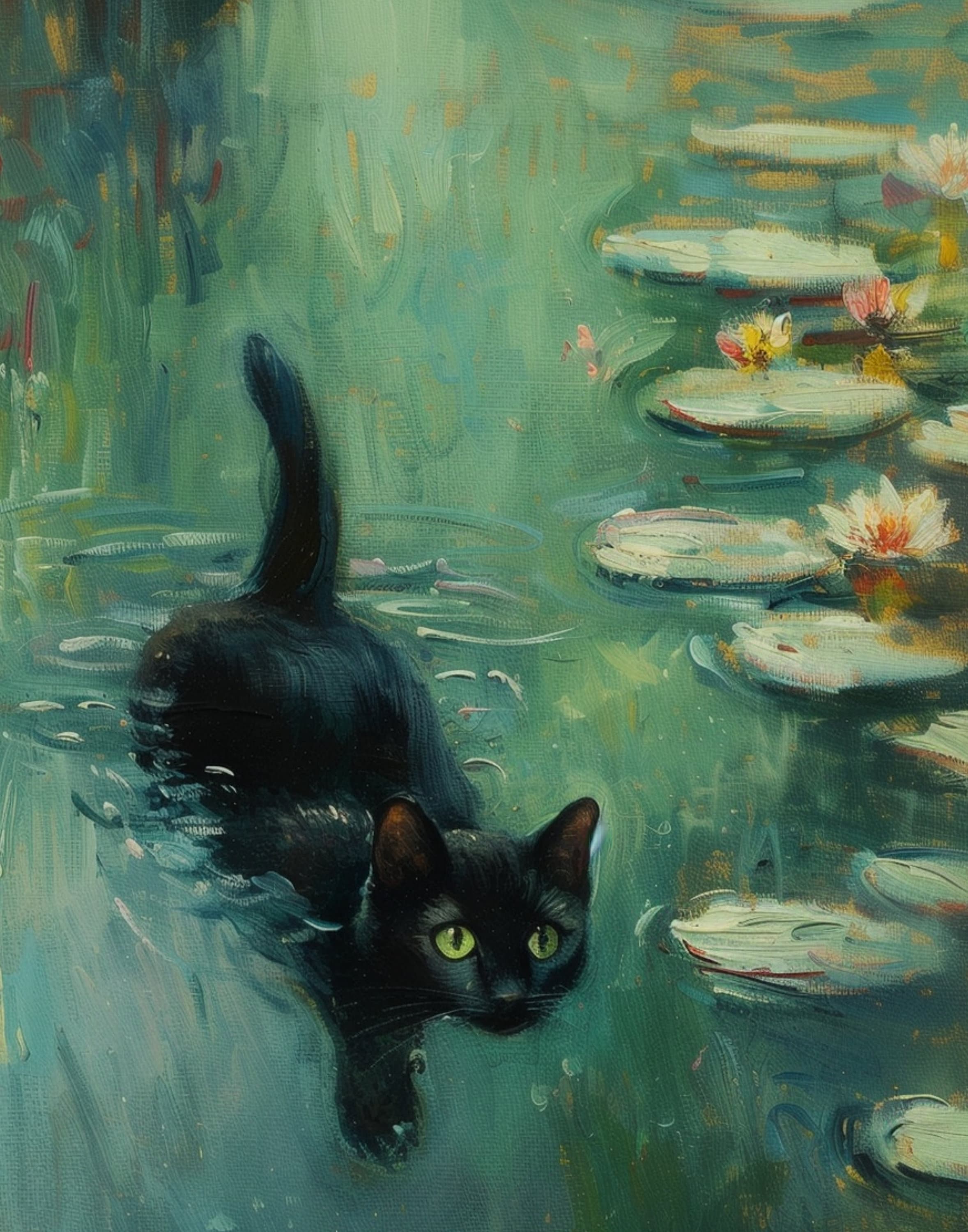 Cat Print Monet Black Cat Poster Wall Art, Oil Painting, Monet Cat Painting, Black Cat Monet, Cat Monet,Cat Person Gifts, Monet style - view 2