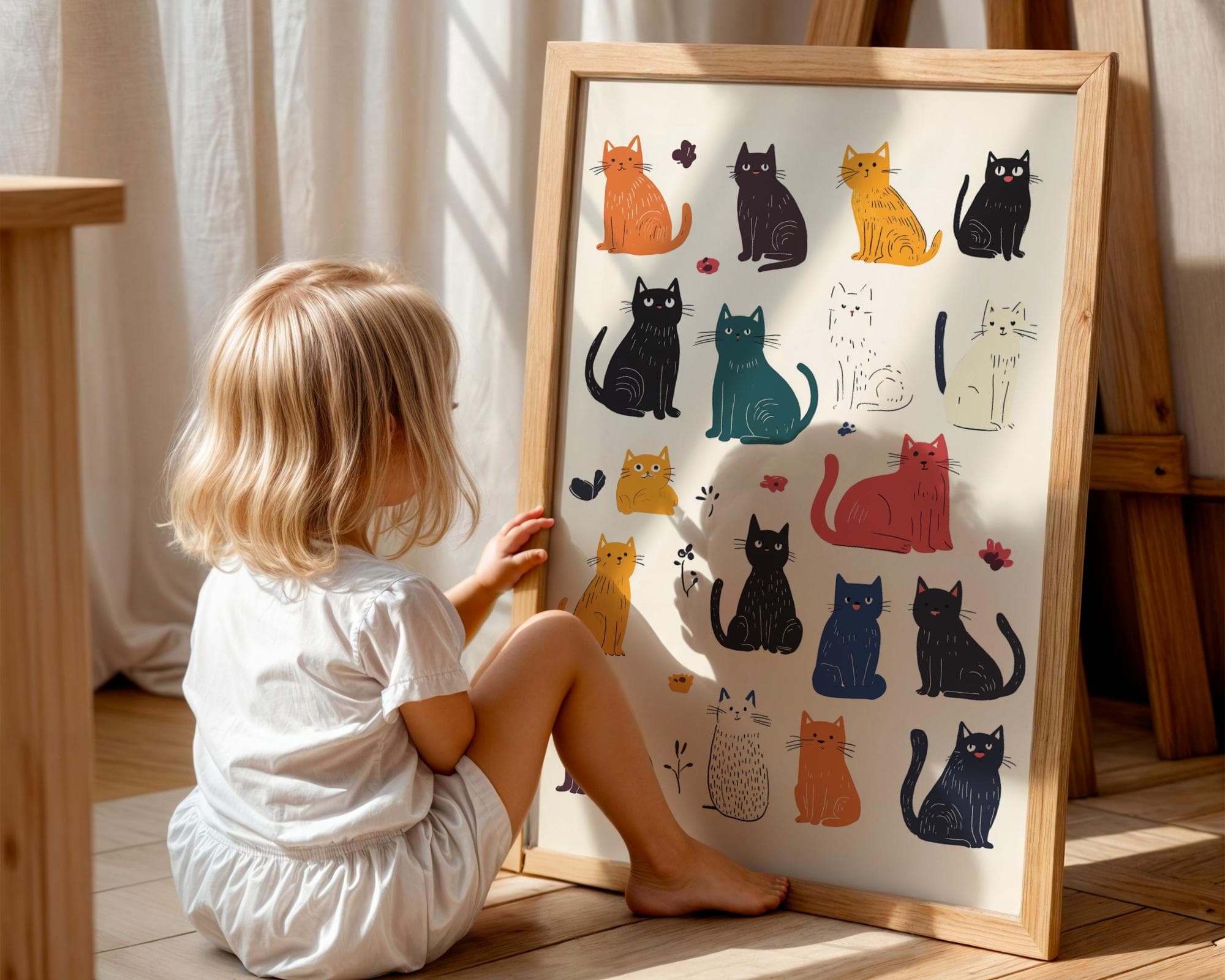 Cute Cat Wall Art, Aesthetic Cat Print Gift, Quirky Cat Art, Cute Nursery Decor, Cat Lover’s Home Decor Cute Kidsroom Cat Art, Kidsroom Art - view 3