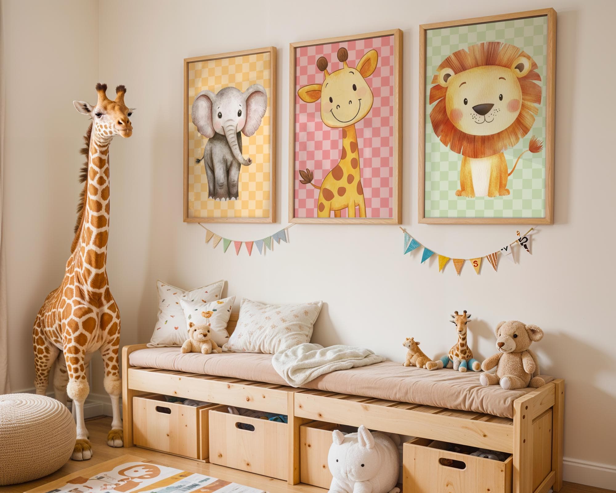 Baby Safari Animal Posters, Colorful Safari Animals Art Set, Perfect Nursery Decor, Elephant, Zebra, Lion & Giraffe, Nurserywall Art - view 2