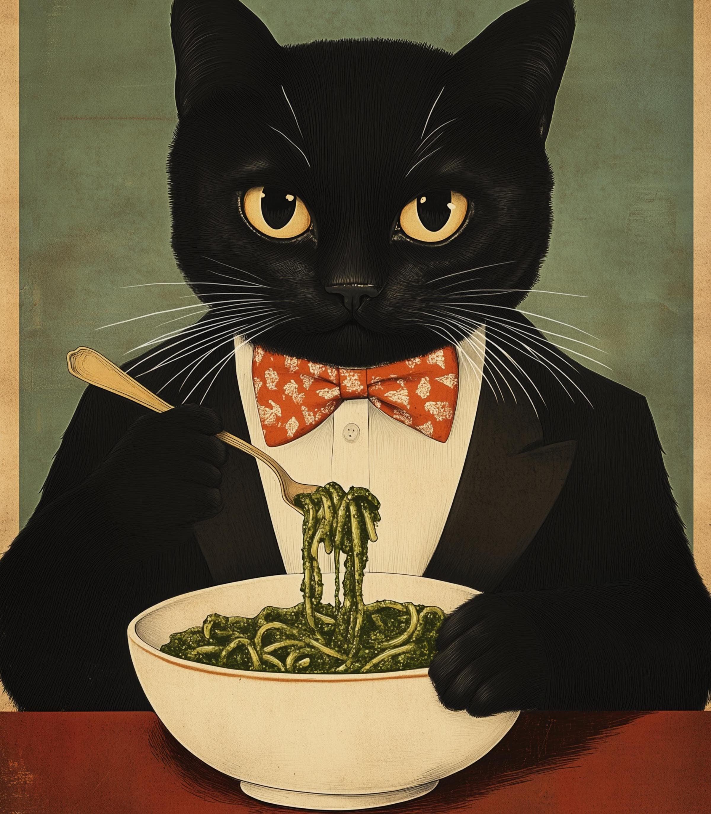 Black Cat Spaghetti Print – Quirky Retro Kitchen Wall Art (Digital Download) - view 2