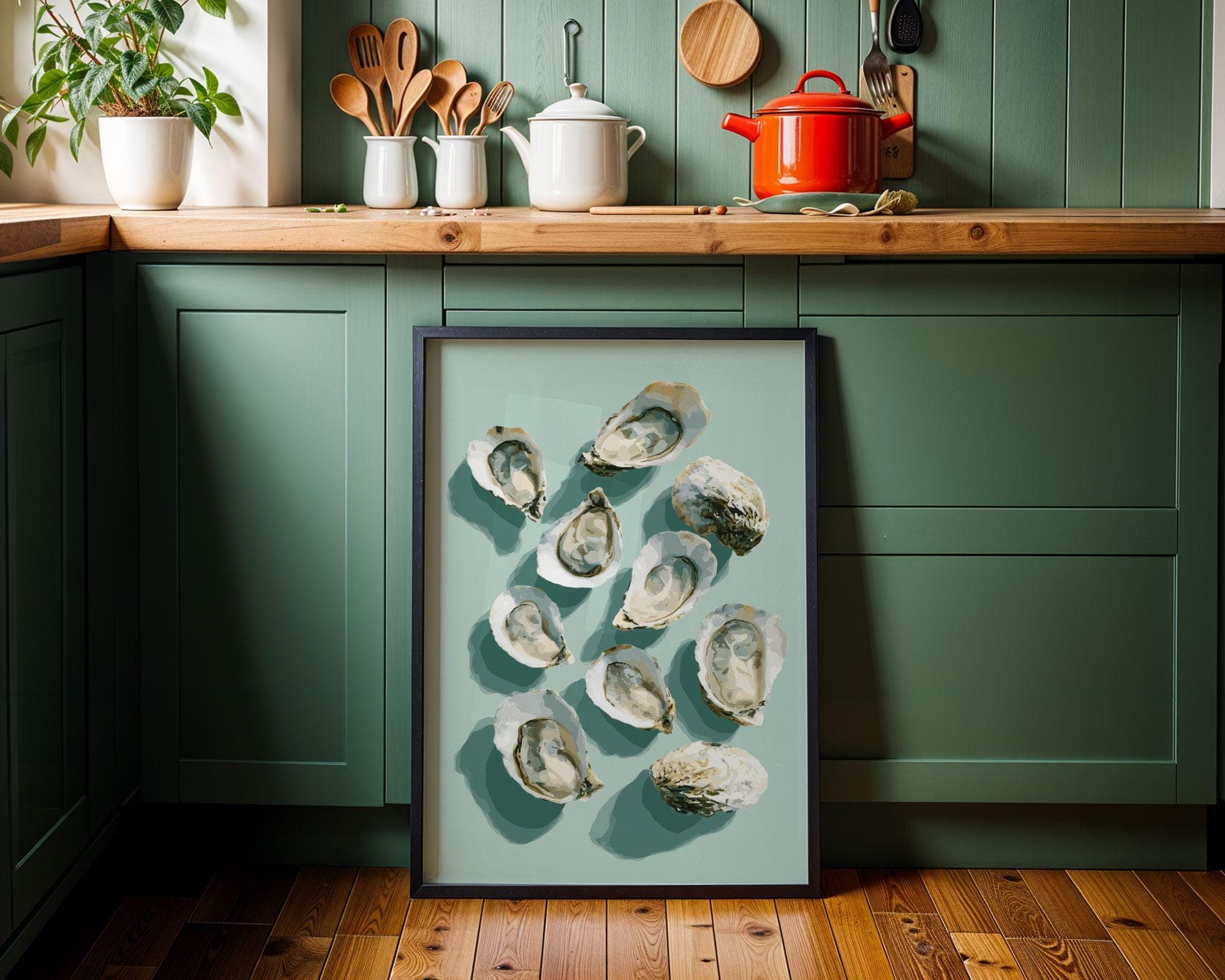 Oyster Wall Art Print, Coastal Kitchen Decor, Oyster Shell Painting, Beach House Dining Room Wall Art, Oyster Still Life, Oyster Art Print - view 2