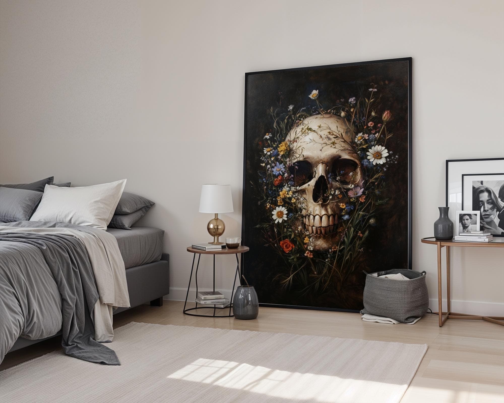 Floral Skull Wall Art, Gothic Botanical Skull Print, Dark Academia Aesthetic, Floral Skull Poster, Vintage Skull and Flowers Wall Art - view 5