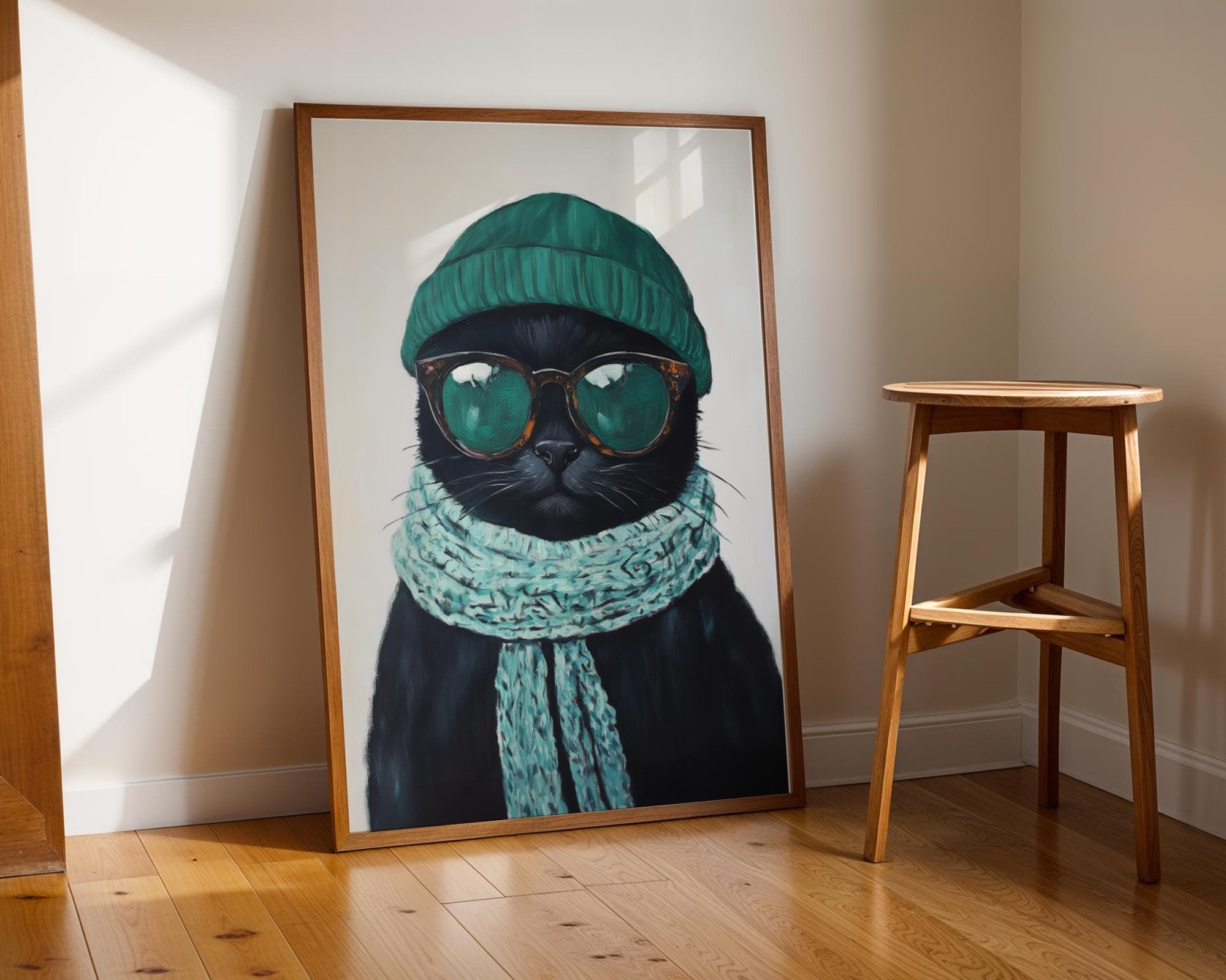 Trendy Black Cat Wall Art, Hipster Cat Portrait, Quirky Cat Decor, Matisse Black Cat Painting, Cool Cat Wall Art, Quirky Black Cat Print - view 4