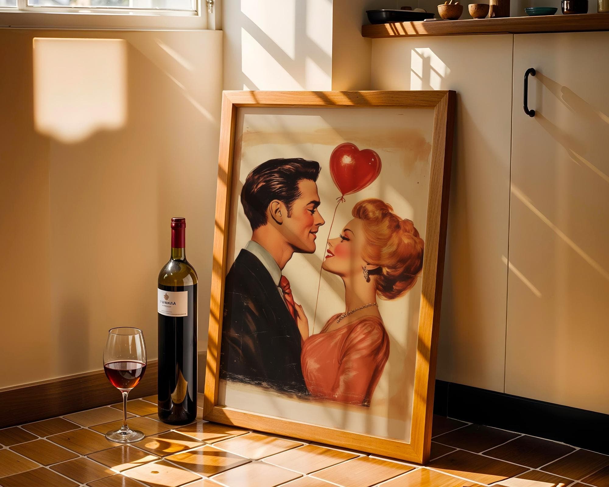 Romantic Vintage Couple Wall Art, Romantic Gift Wall Art, Love Story Wall Print, Romantic Retro Painting, Trendy, Maximalist, Digital, Art - view 4