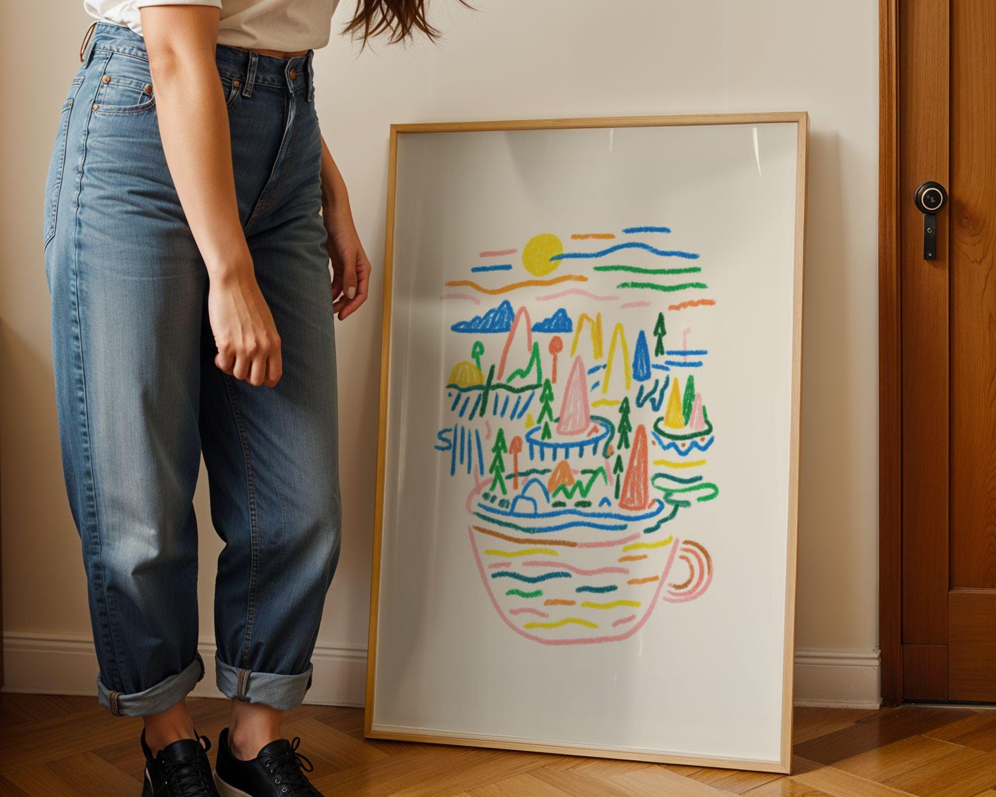 Colorful Abstract Coffee Cup Landscape Wall Art, Modern Minimalist Art, Coffee Art Print – Playful Abstract Line Drawing, Modern Pop Art - view 5