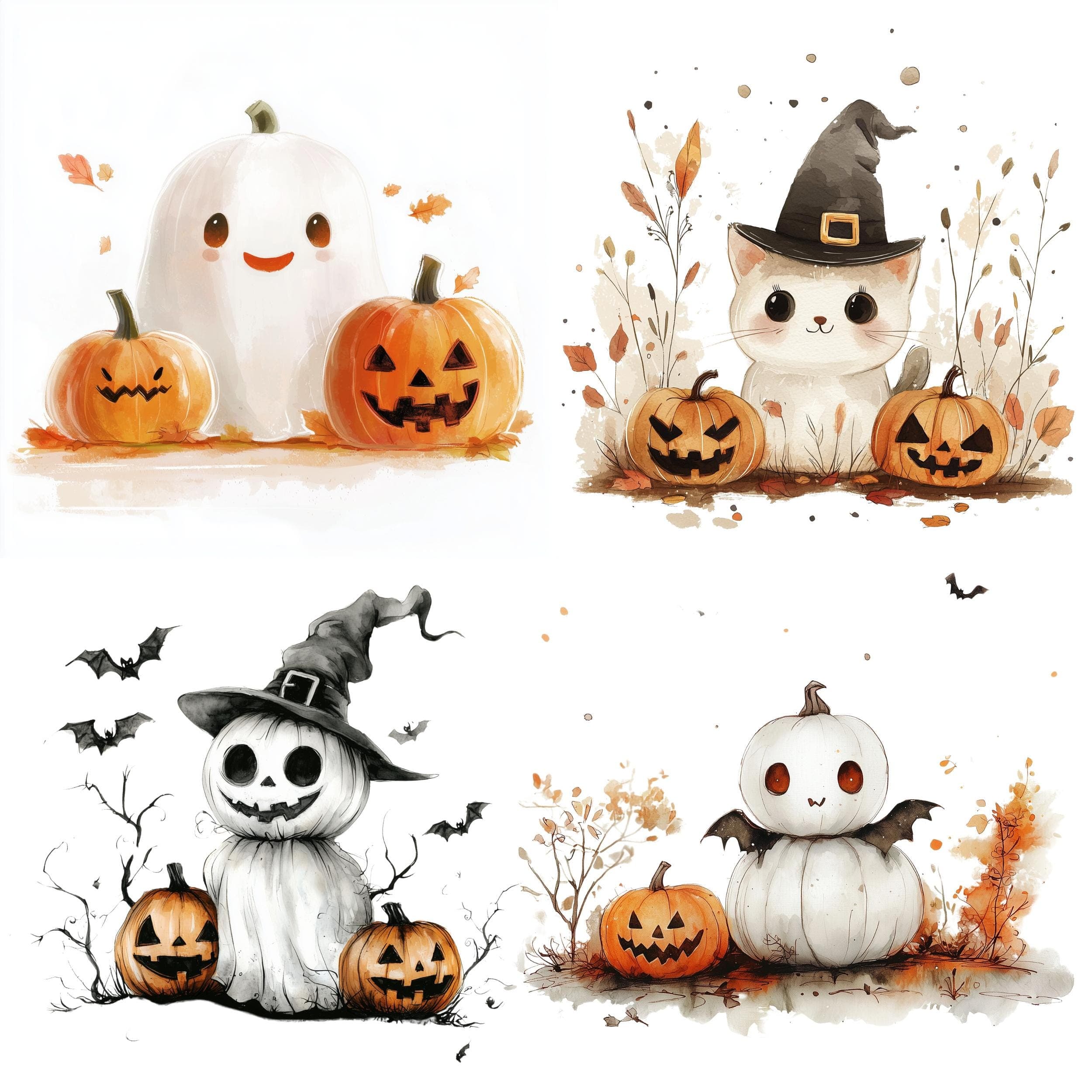 Watercolor Cute Halloween Collection Clipart, 16 PNG Halloween Clipart, Spooky Clipart, Happy Halloween Clipart, Pumpkin PNG, Commercial Use - view 4