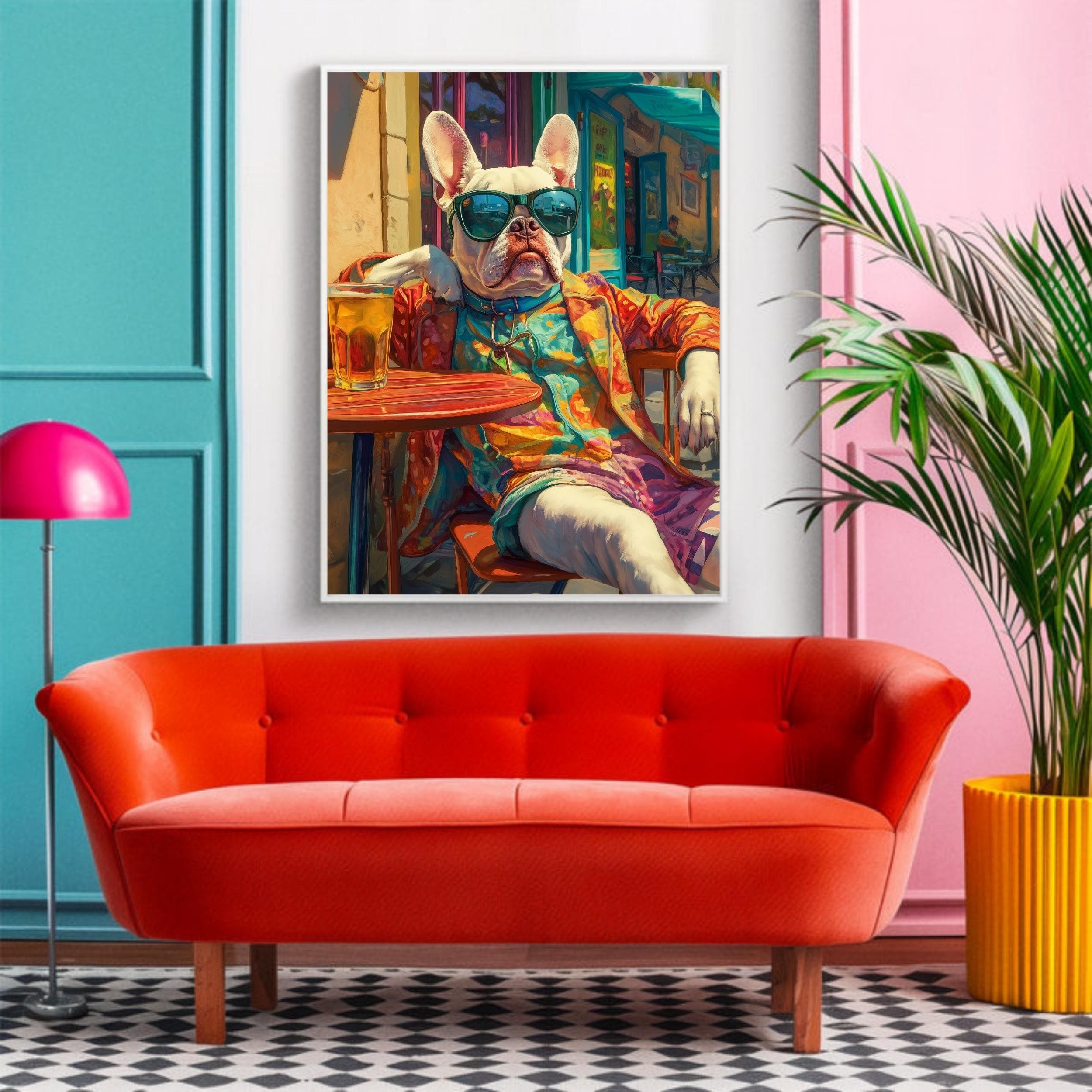Cool French Bulldog Print, Cafe Scene, Colorful Dog Art (Digital Download) - view 5