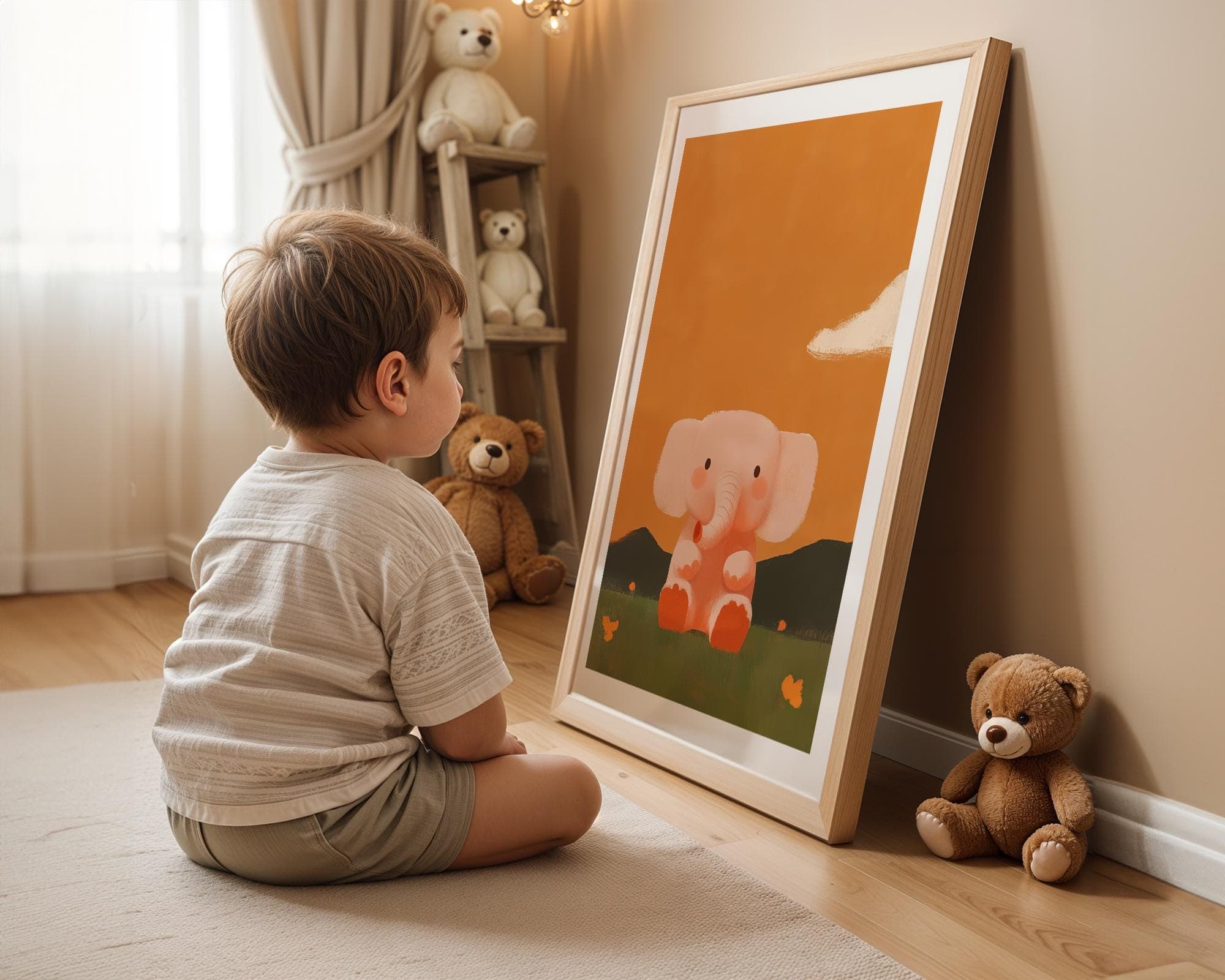 Cute Elephant Baby Room Decor, Elephant Nursery Print, Baby Shower Gift Idea, Orange Elephant Illustration, Nurserywall Art, Orange Nursery - view 6