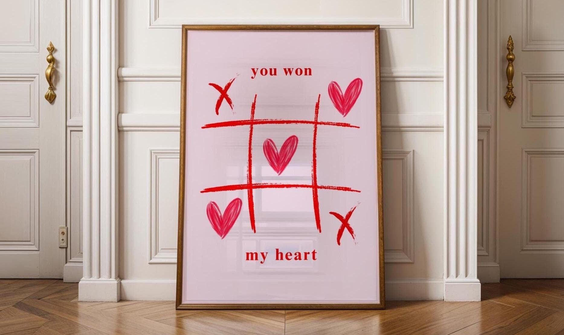 You Won My Heart Wall Art, Unique Gift for Lovers, Aesthetic Decor, Trendy Wall Art, Valentines Day Wall Art, Valentines Day Gift Idea