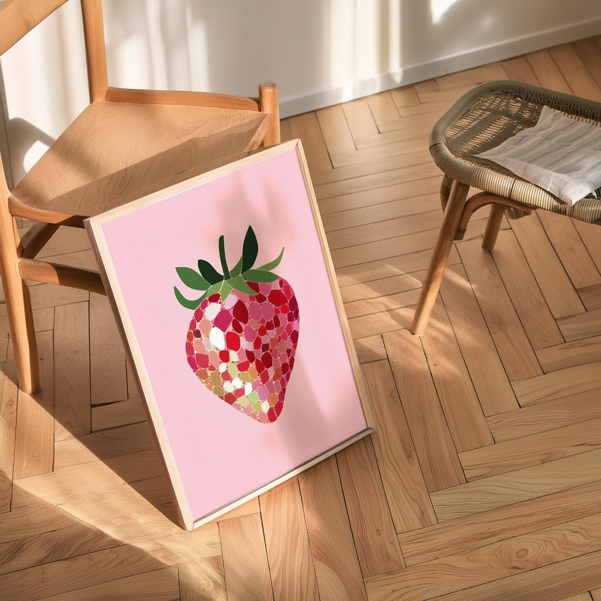 Pink Disco Strawberries Art Print | Wall Art Poster | Pink Kitchen Decor, Preppy | Trendy | Kitchen Decor | Digital PRINTABLE, UNFRAMED Art - view 3