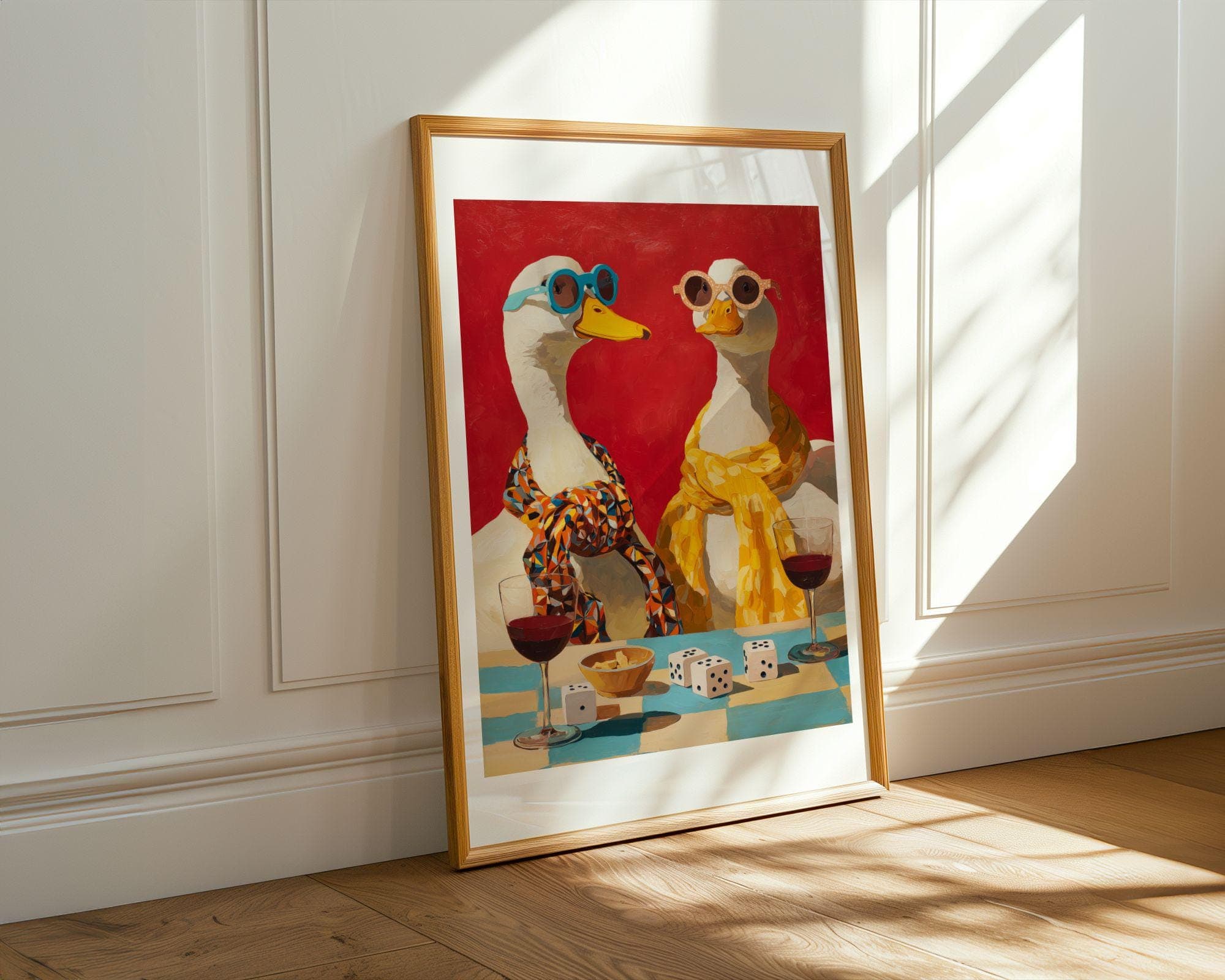Funny Duck Wall Art Kitchen Decor, Retro Duck Couple Wall Art, Duck Wine Art Kitchen Decor, Duck Wine Art Kitchen Decor, Quirky Animal Print - view 5