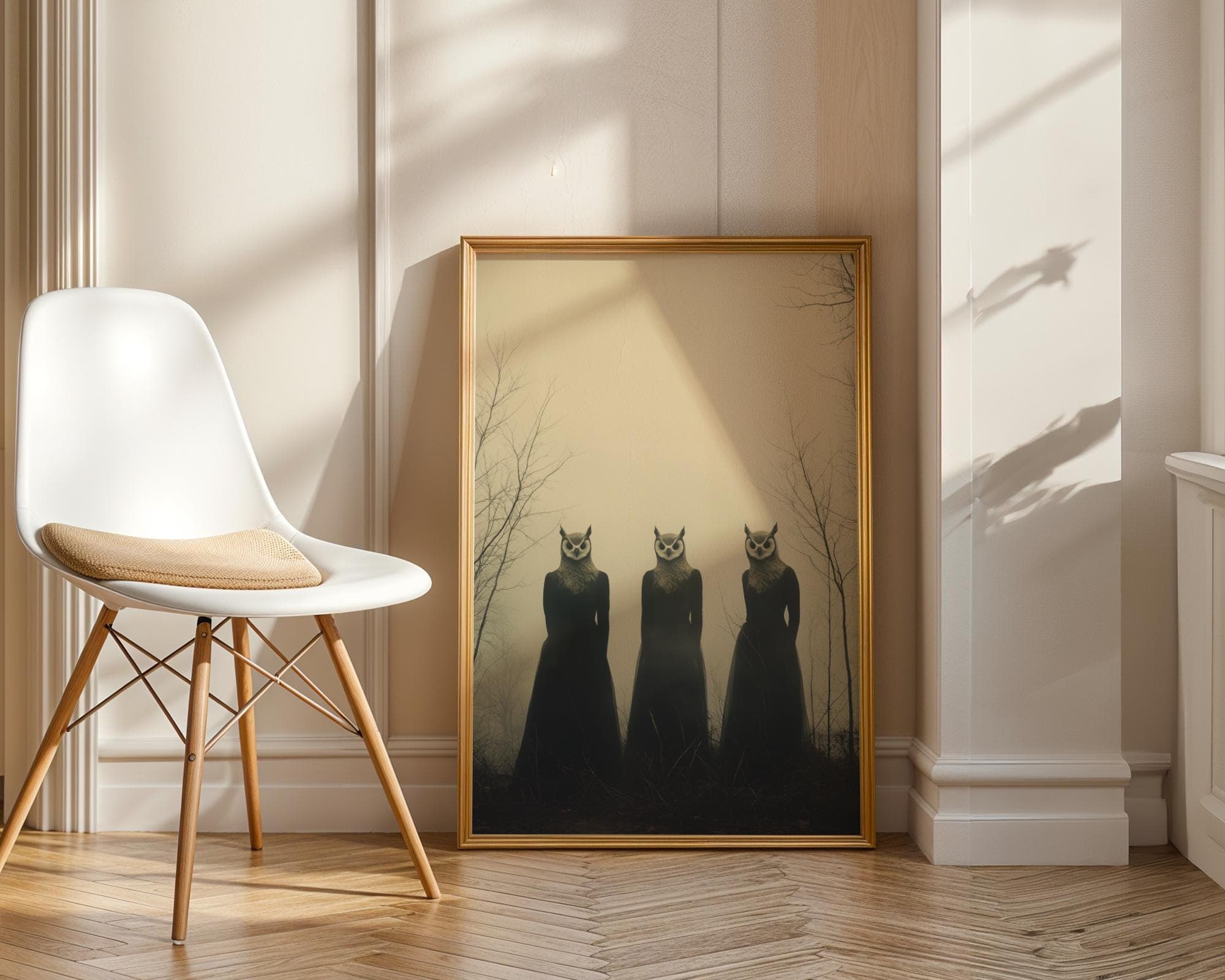 Surreal Gothic Owl Women Wall Art β Creepy Forest Print for Witchy Dark Academia Decor, Moody Sepia Surreal Print, Whimsical Gothic Decor - view 5